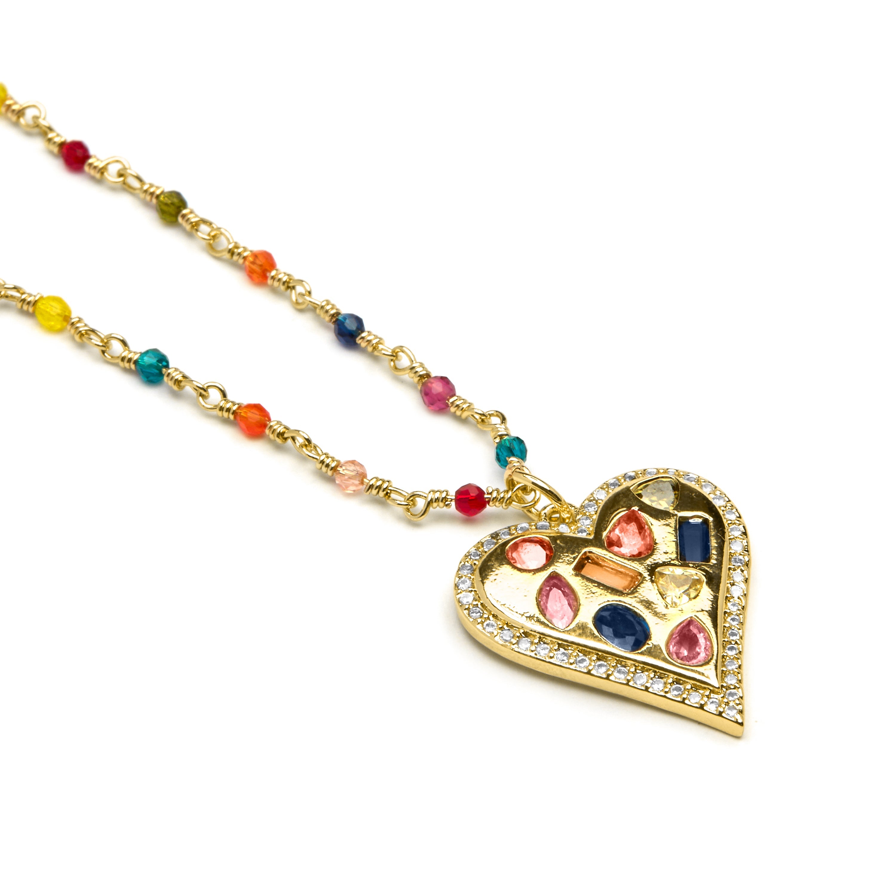 925 Sterling Silver Necklace with Multicolor Zirconia finished in 18K Yellow Gold - Hamka