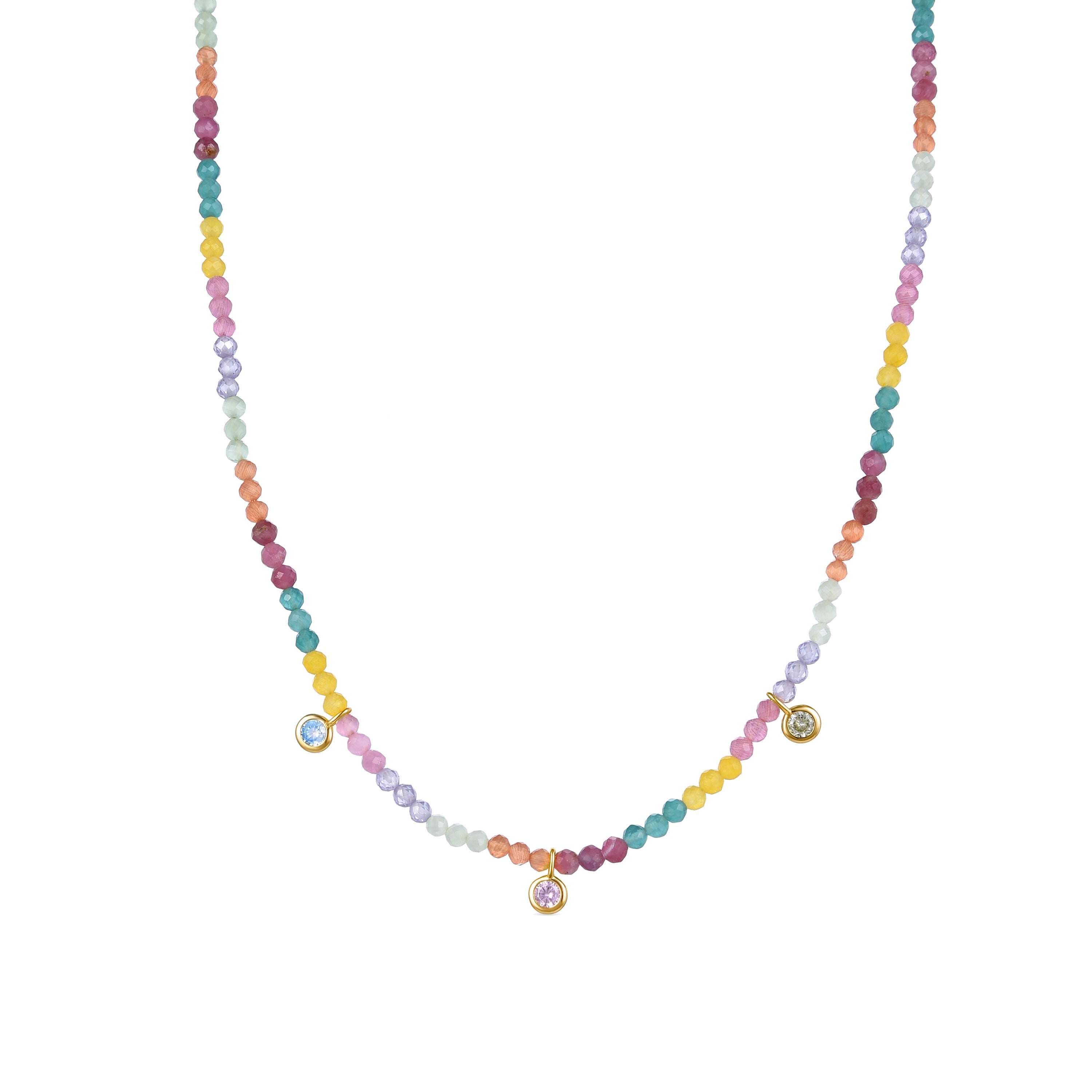 925 Sterling Silver Necklace with Multicolor Zirconia finished in 18K Yellow Gold - Ruane