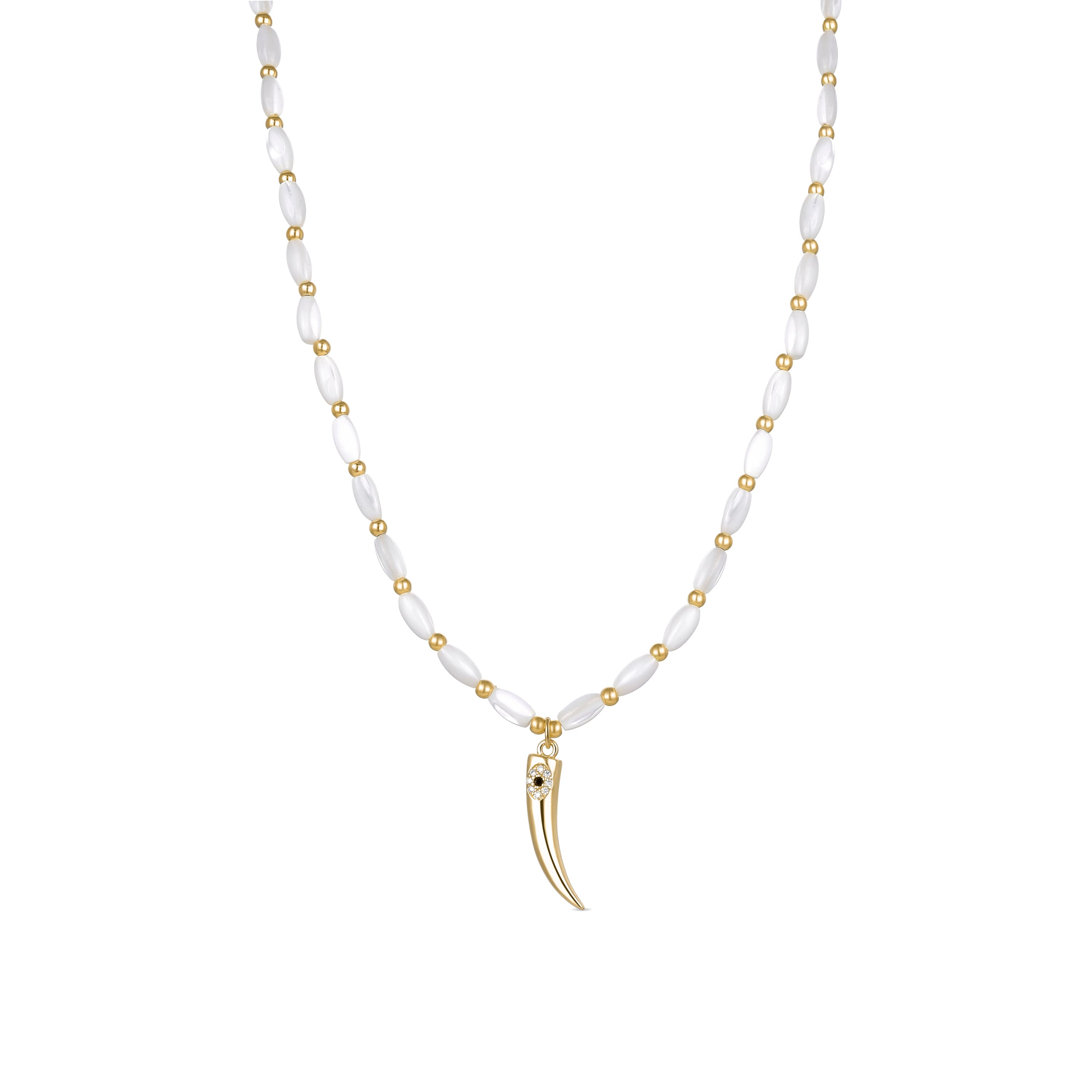 925 Sterling Silver Necklace with White Mother of Pearl Finished in 18K Yellow Gold - Sinoa