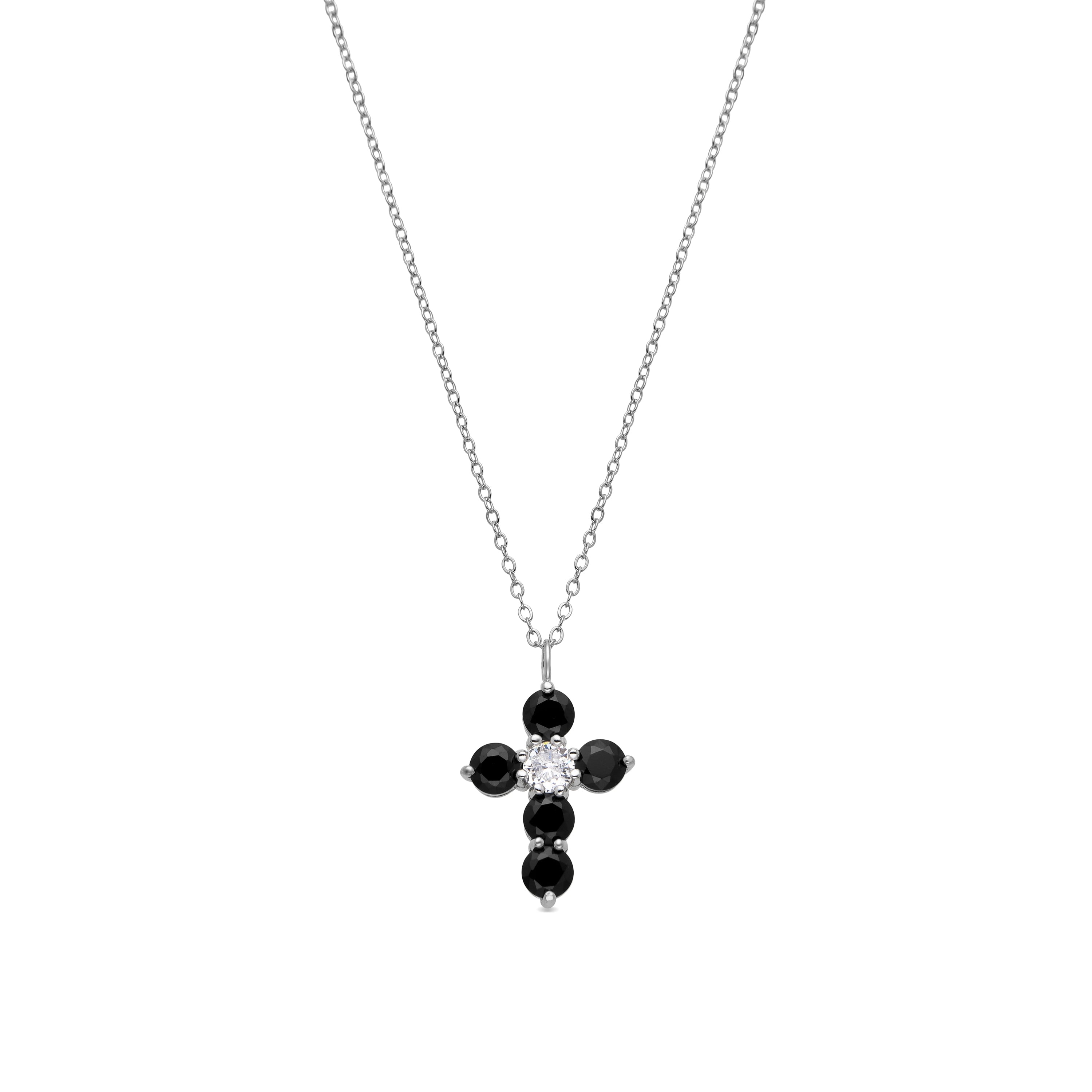925 Sterling Silver and Onyx Zirconia Necklace with Rhodium Finish - Elha