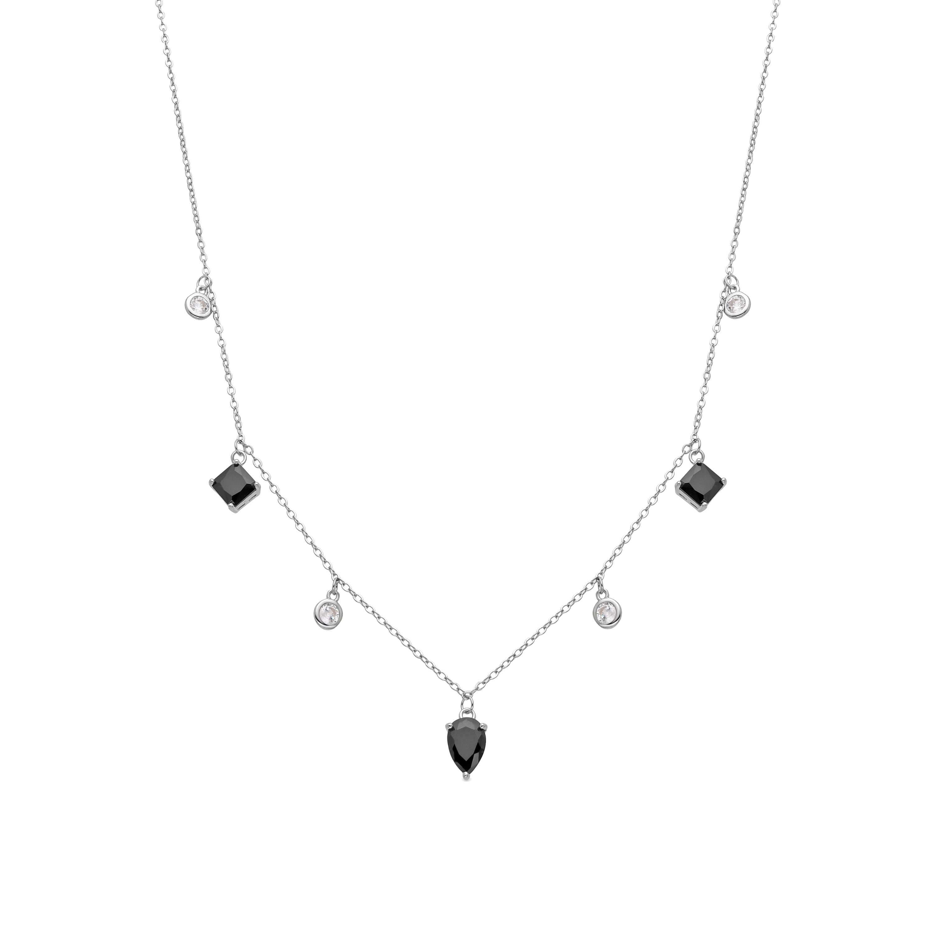 925 Sterling Silver and Onyx Zirconia Necklace with Rhodium Finish - Irul