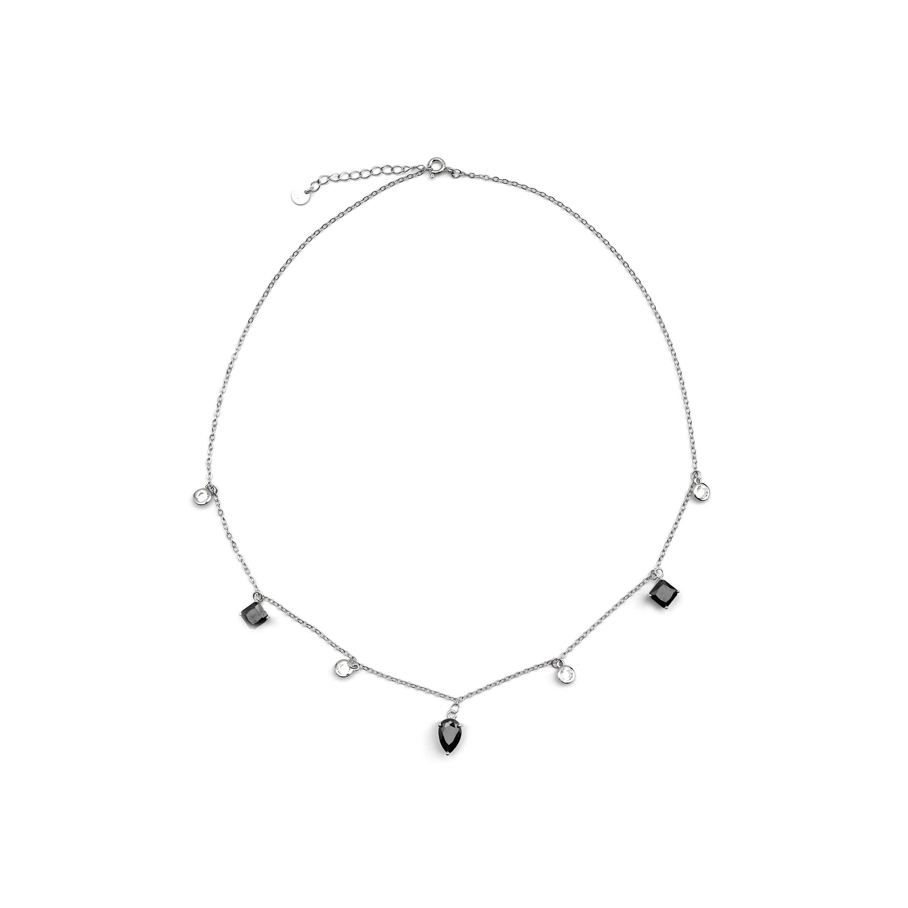 925 Sterling Silver and Onyx Zirconia Necklace with Rhodium Finish - Irul