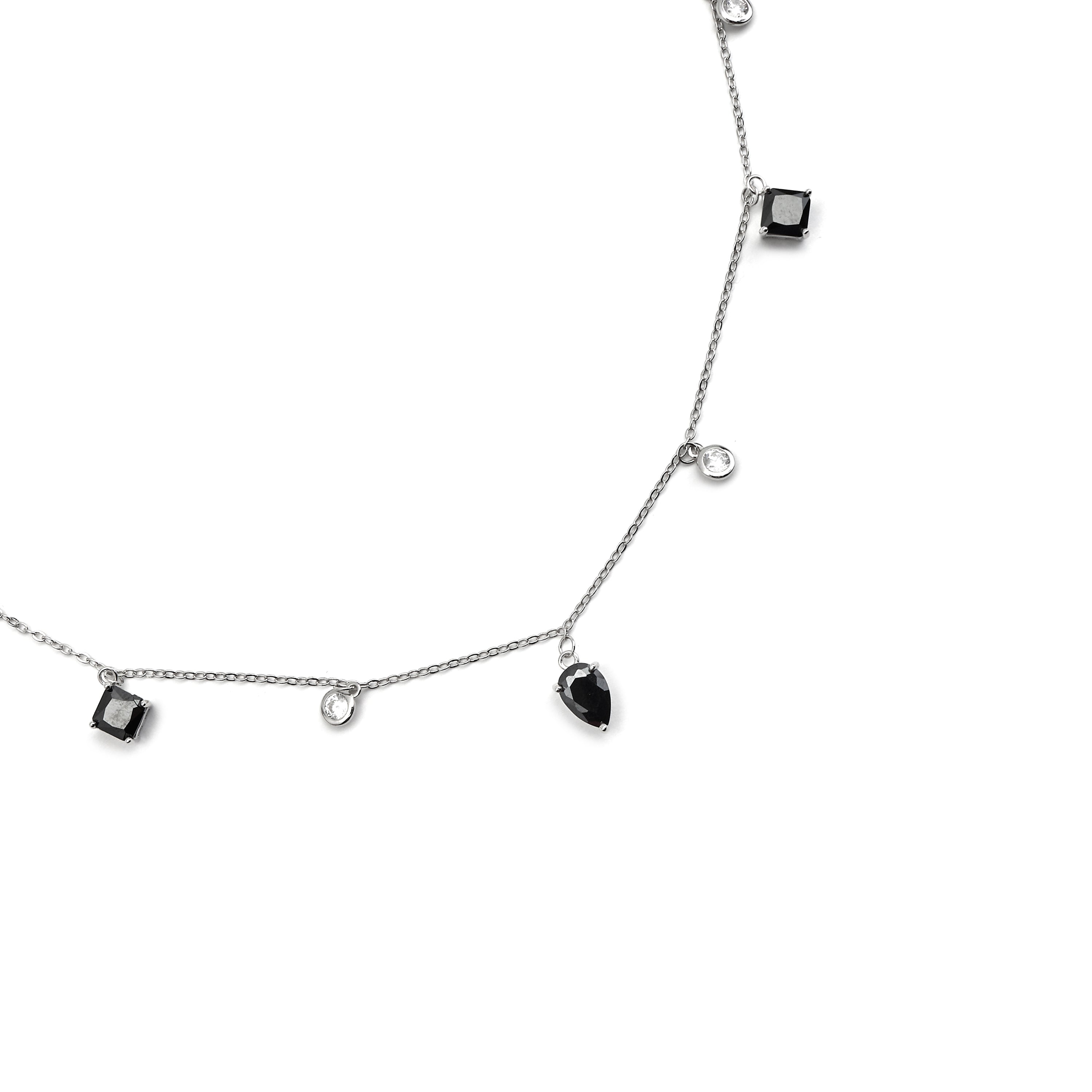 925 Sterling Silver and Onyx Zirconia Necklace with Rhodium Finish - Irul