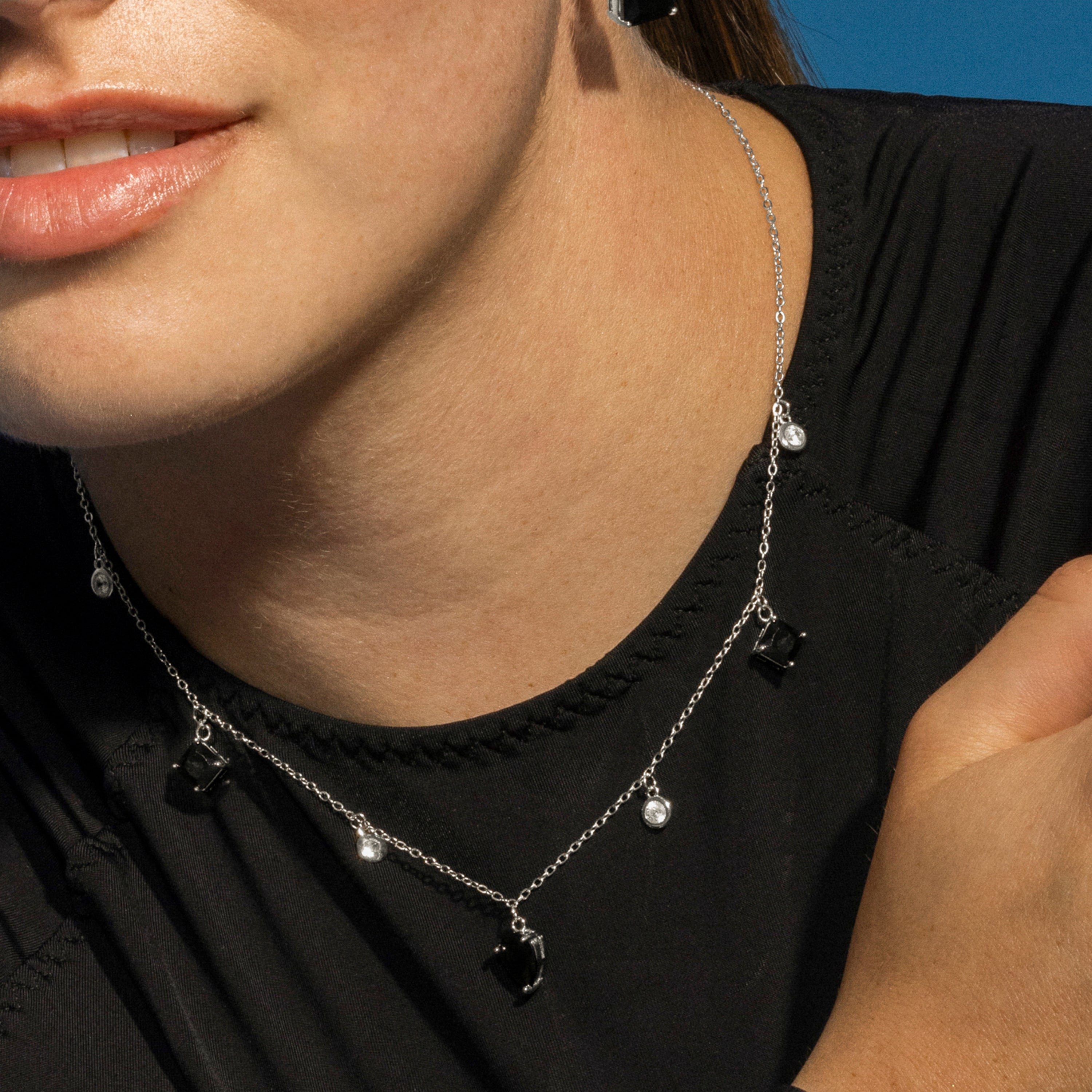925 Sterling Silver and Onyx Zirconia Necklace with Rhodium Finish - Irul