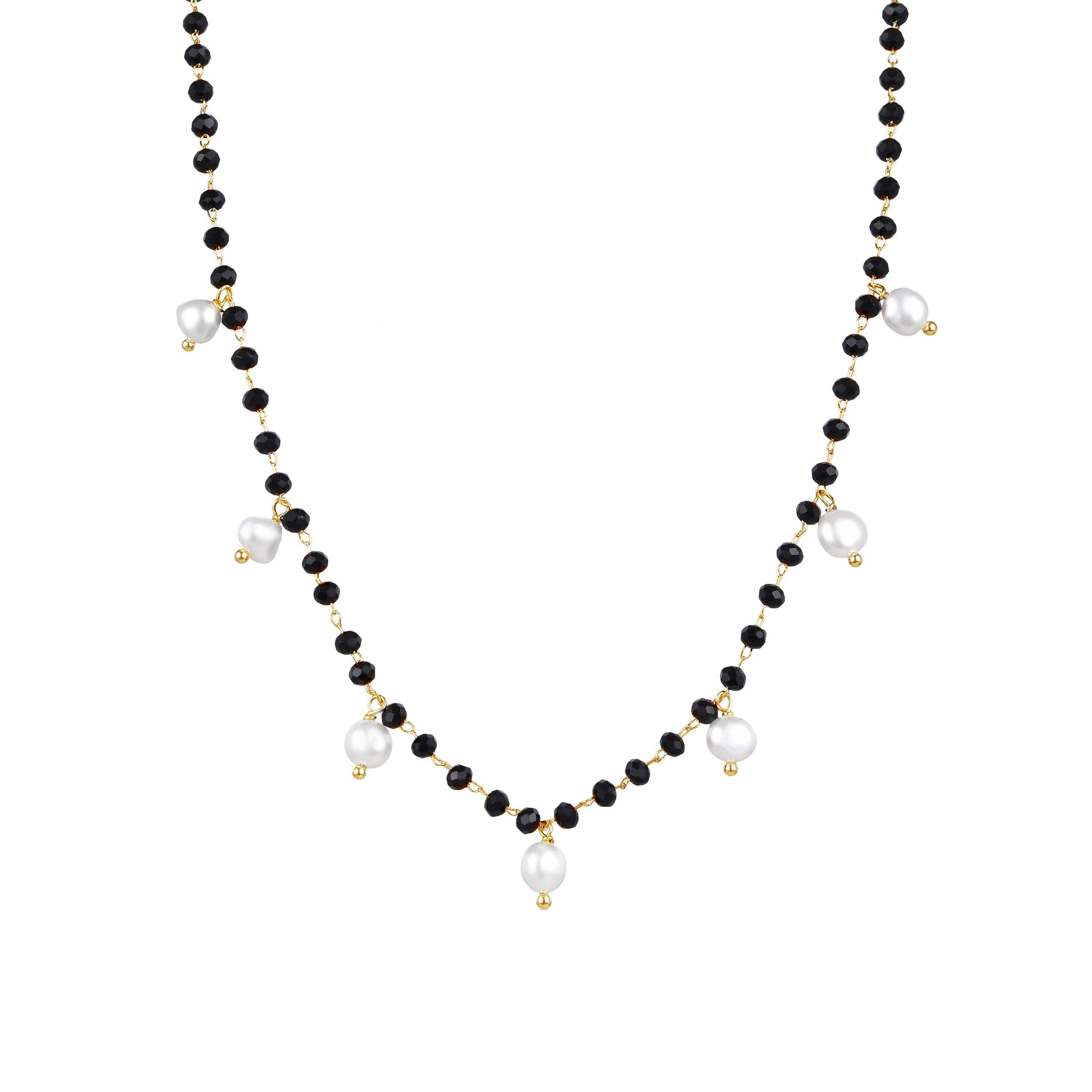 925 Sterling Silver Necklace with White Pearl Finished in 18K Yellow Gold - Seika