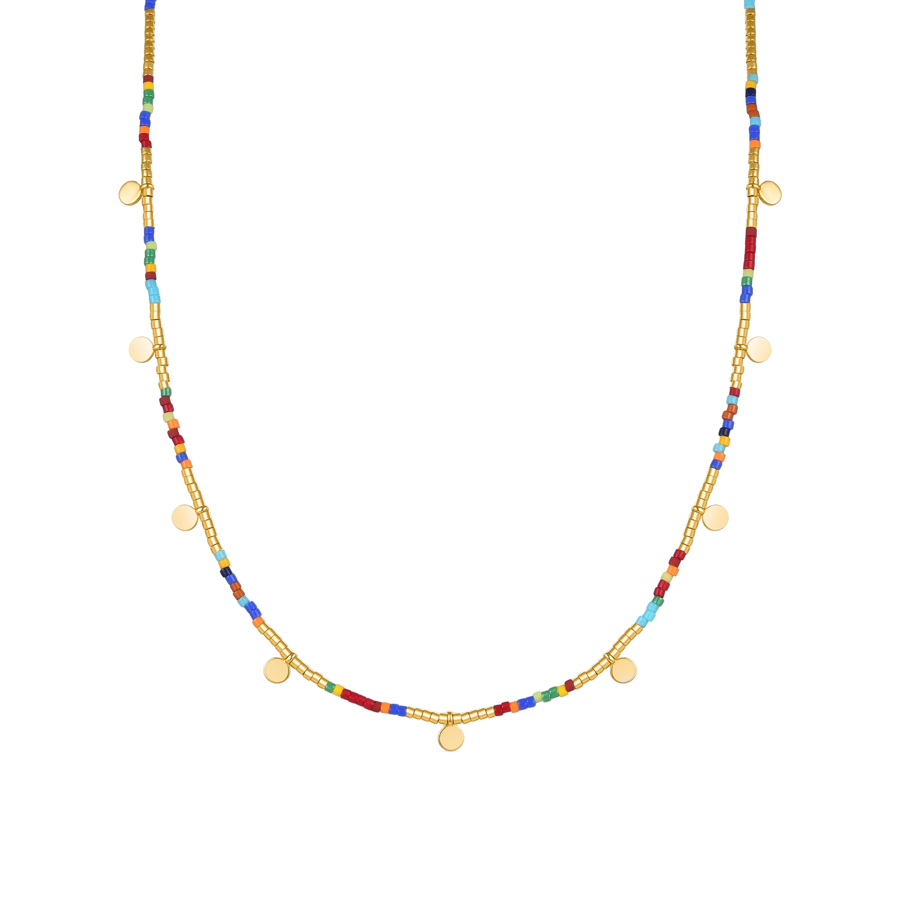 925 Sterling Silver Necklace with Multicolor Crystals Finished in 18K Yellow Gold - Ryux