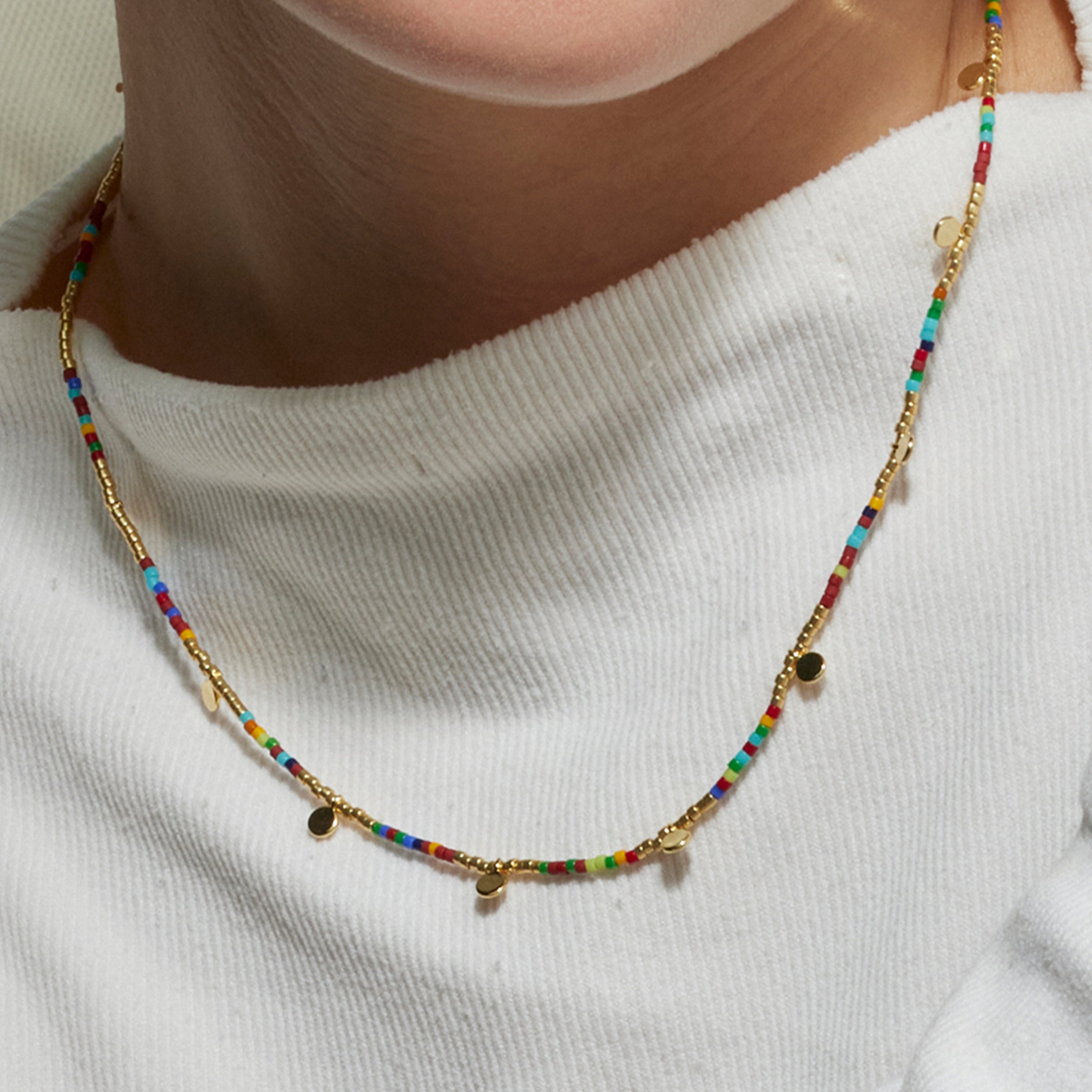 925 Sterling Silver Necklace with Multicolor Crystals Finished in 18K Yellow Gold - Ryux