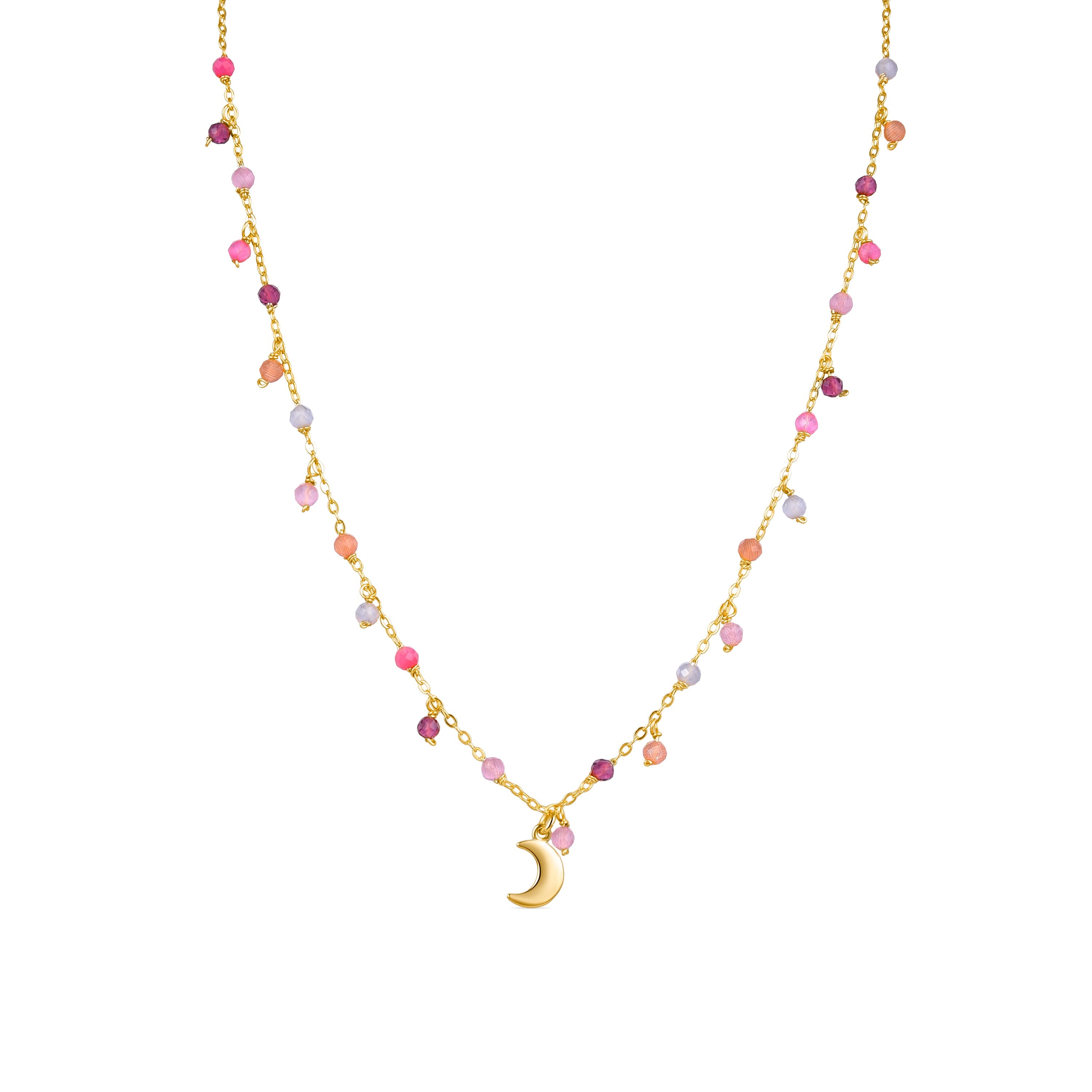 925 Sterling Silver Necklace with Multicolor Crystals finished in 18K Yellow Gold - Aiel