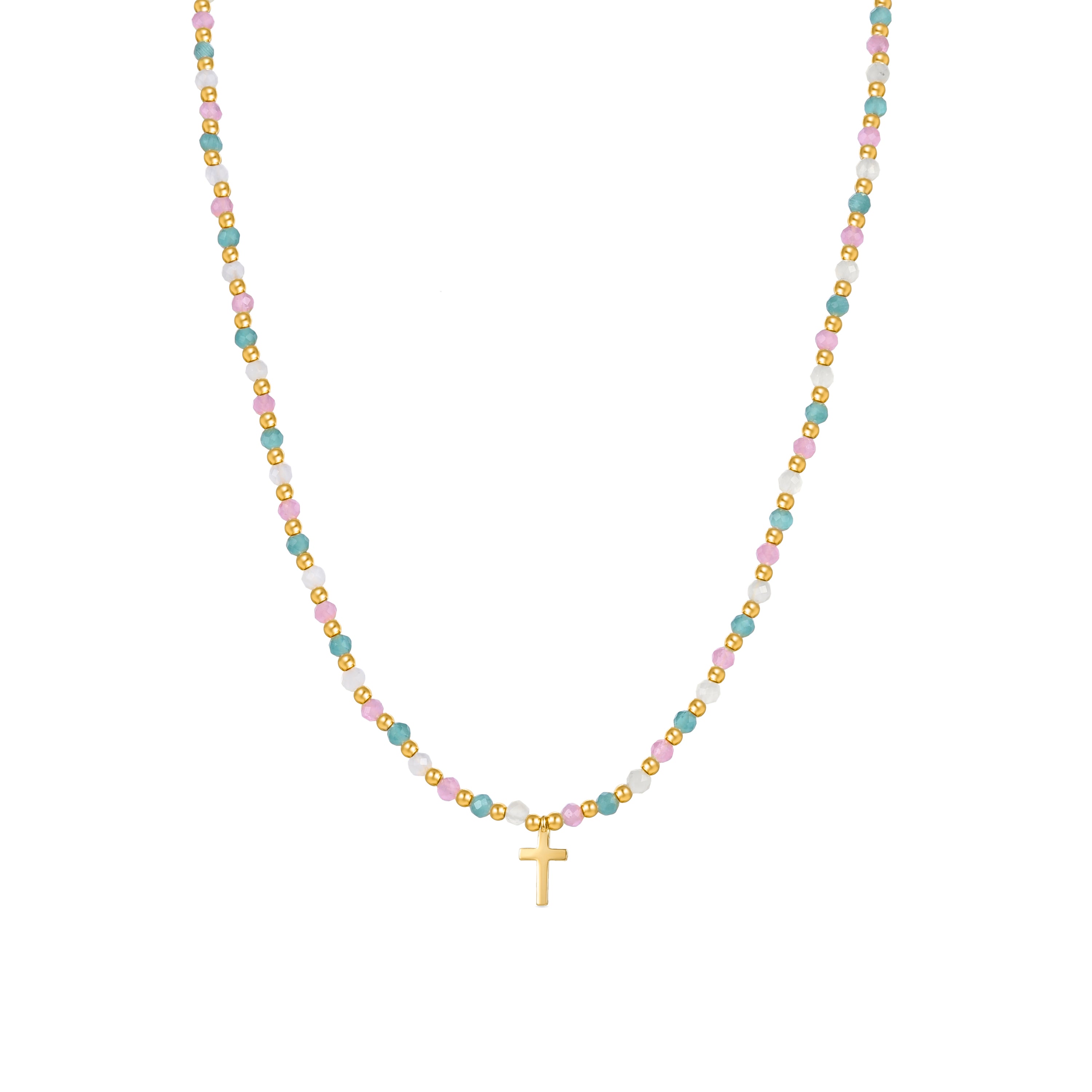 925 Sterling Silver Necklace with Multicolor Crystals Finished in 18K Yellow Gold - Liwa