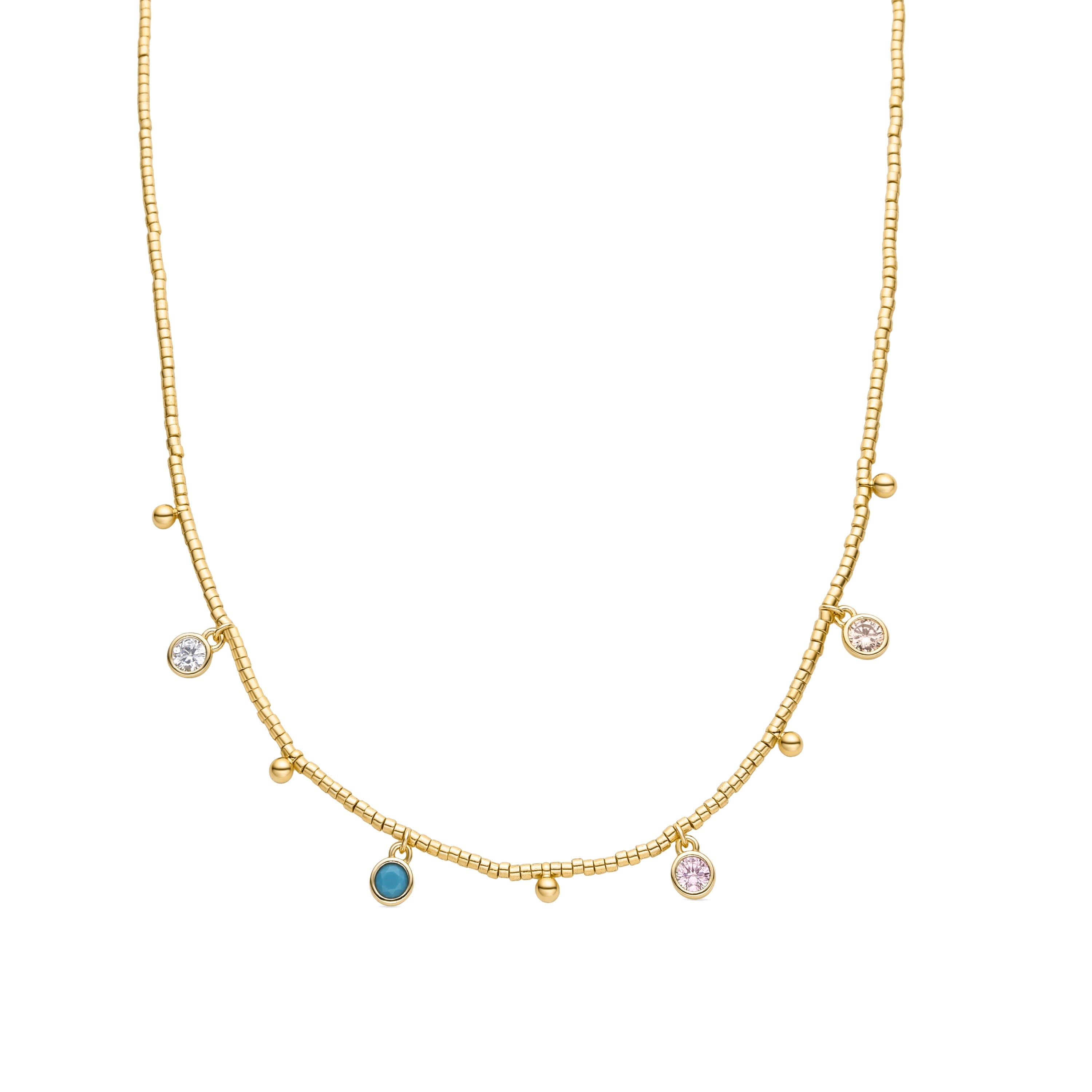 Collar de Plata de Ley 925 con Circonita Multicolor acabado en oro amarillo 18K - Mali