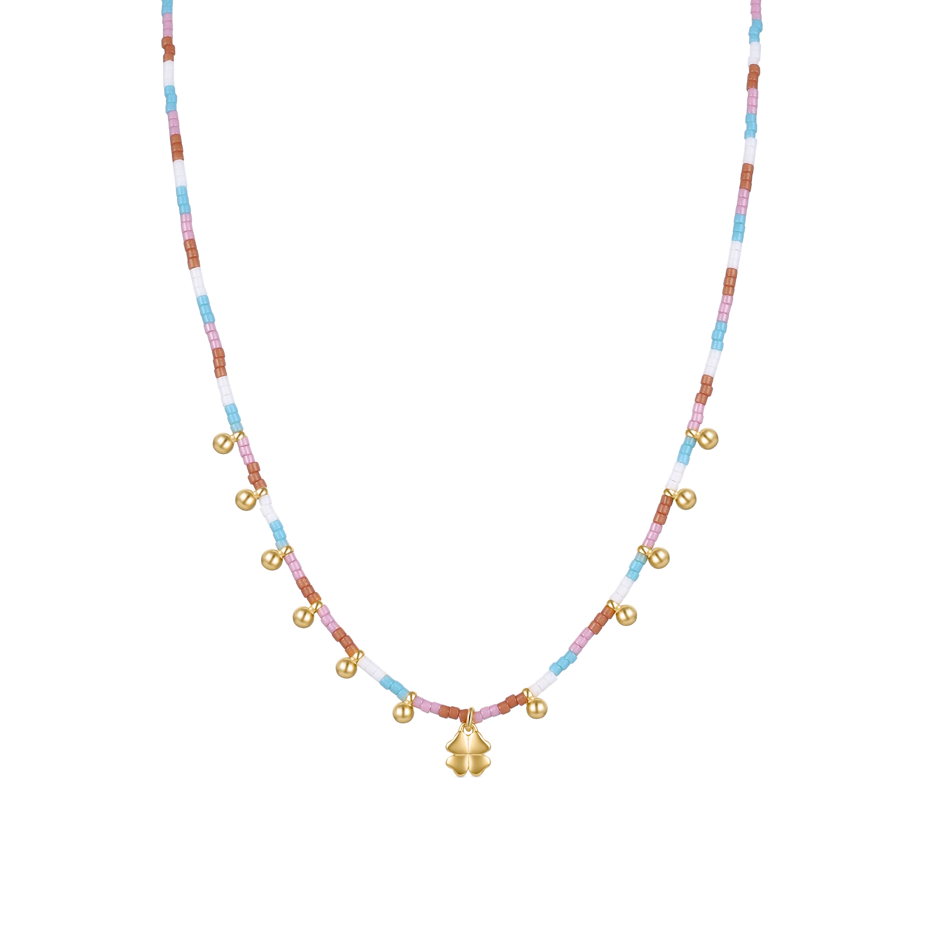 925 Sterling Silver Necklace with Multicolor Crystals Finished in 18K Yellow Gold - Amrak