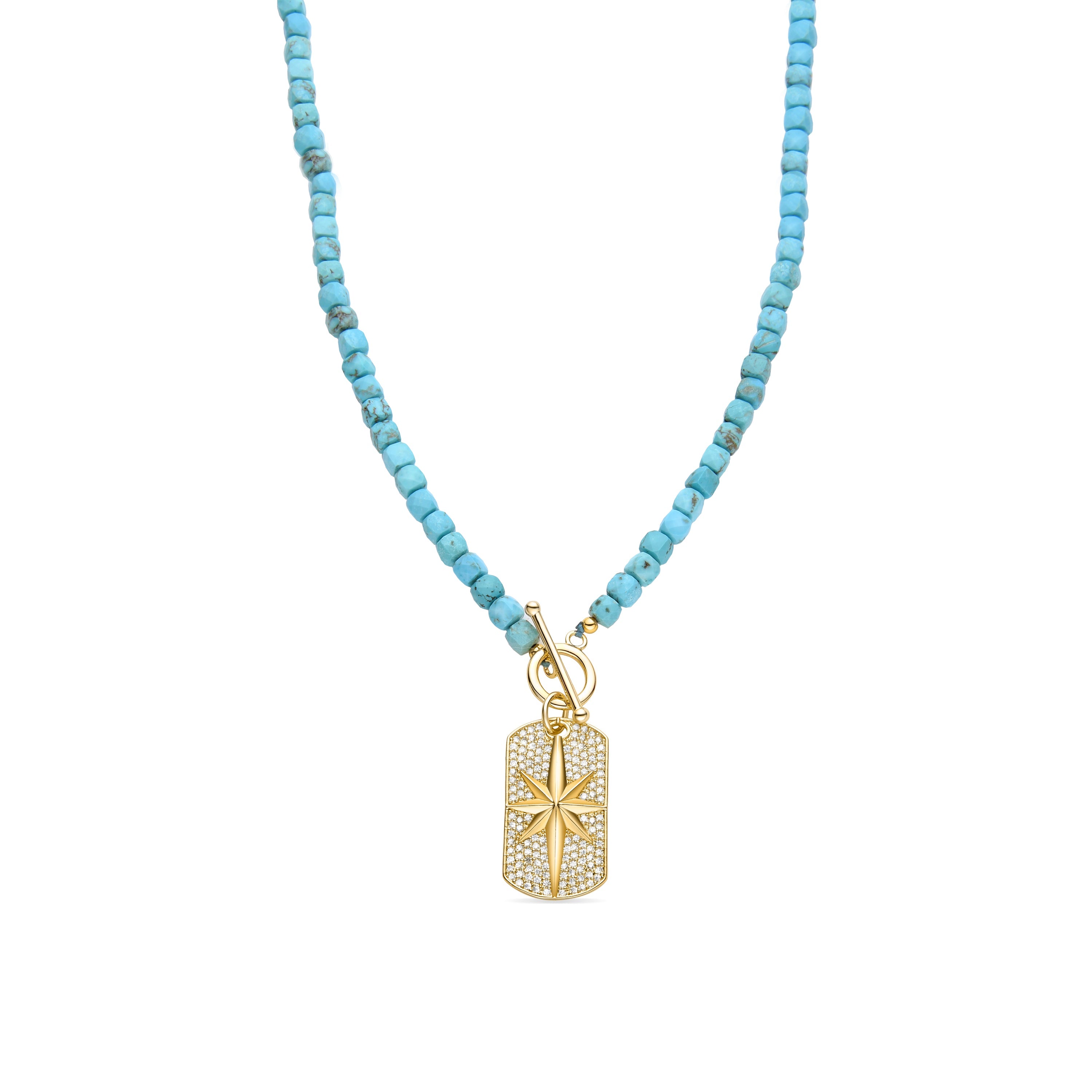 925 Sterling Silver Necklace with Turquoise Finished in 18K Yellow Gold - Mvoga