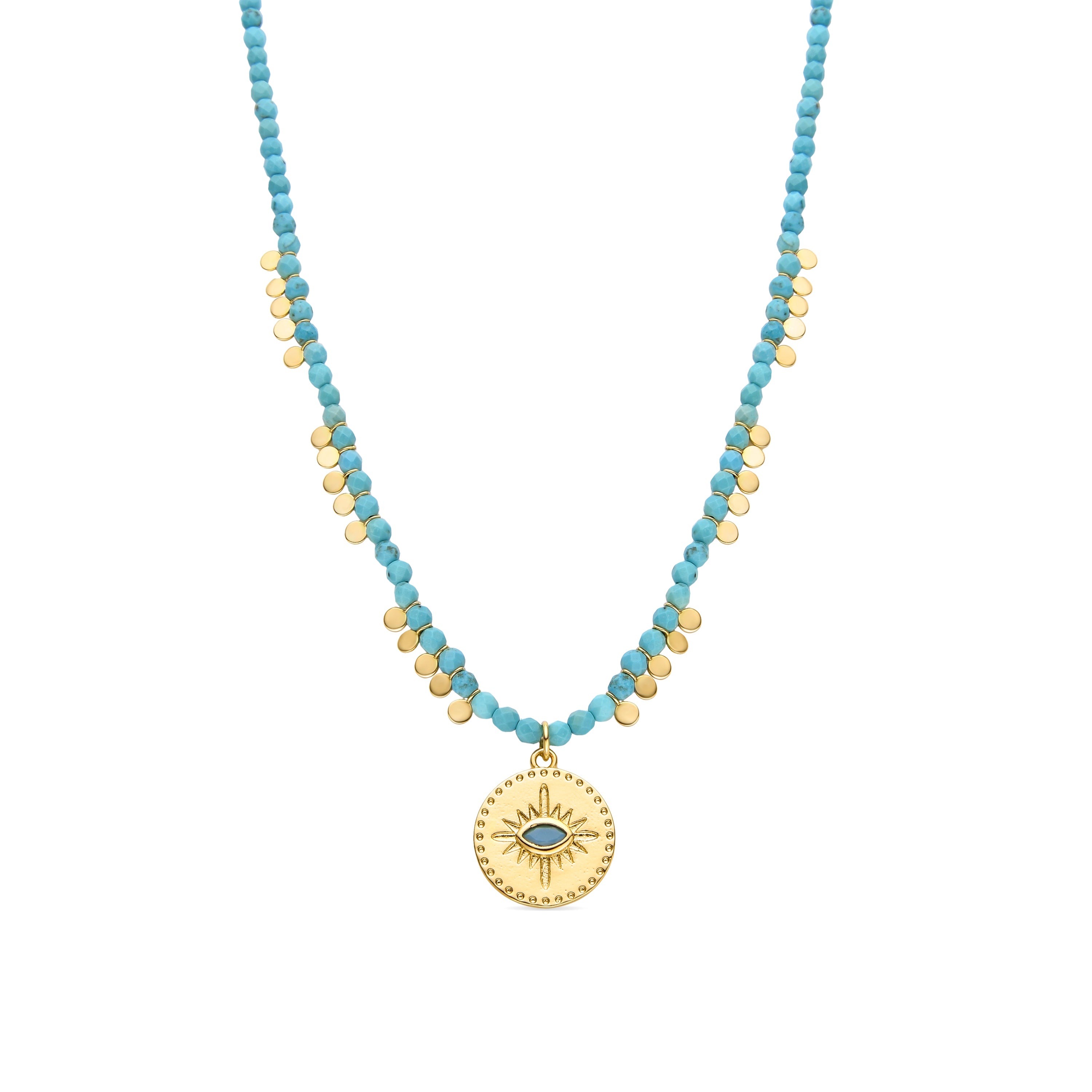 925 Sterling Silver Necklace with Turquoise Finished in 18K Yellow Gold - Arleo