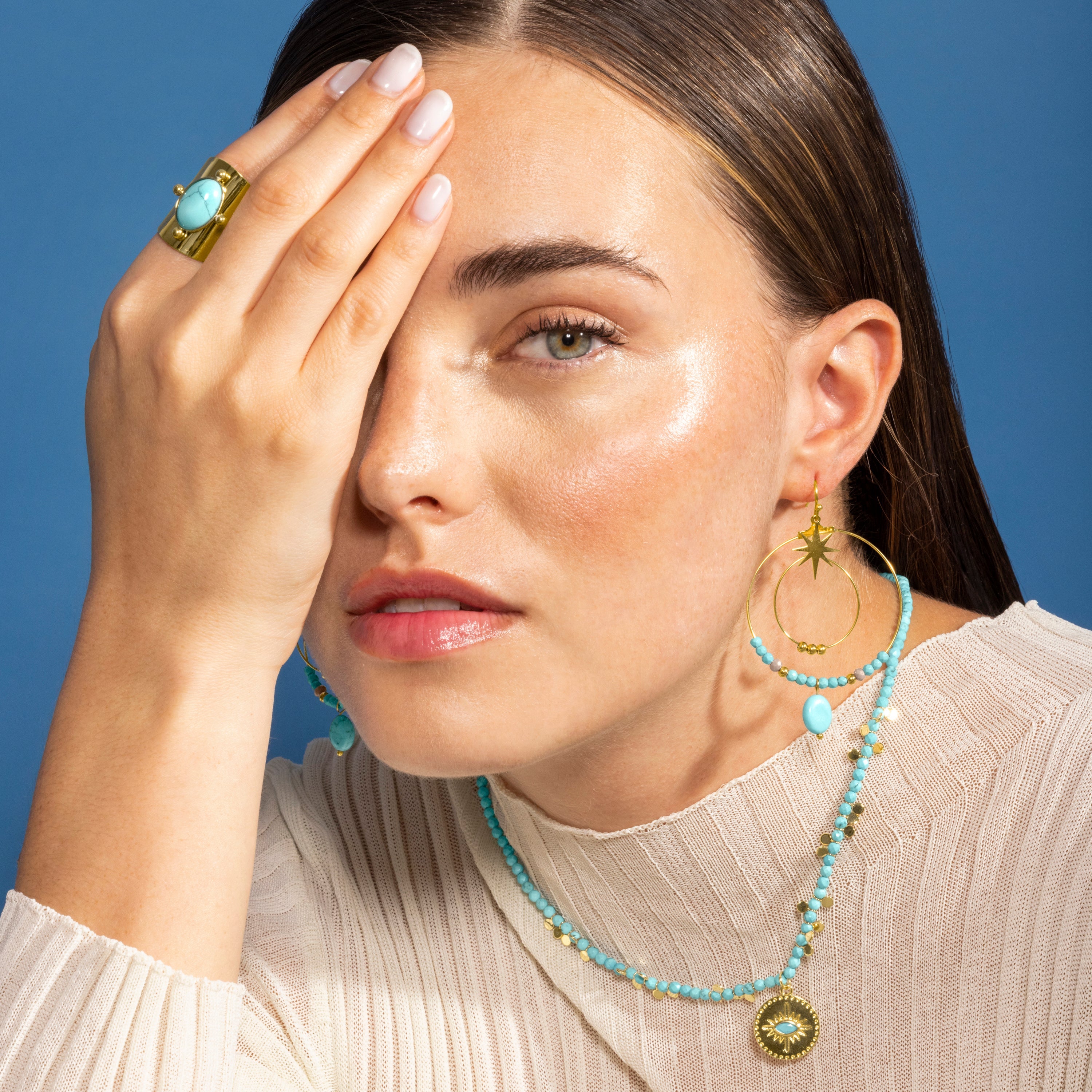 925 Sterling Silver Necklace with Turquoise Finished in 18K Yellow Gold - Arleo