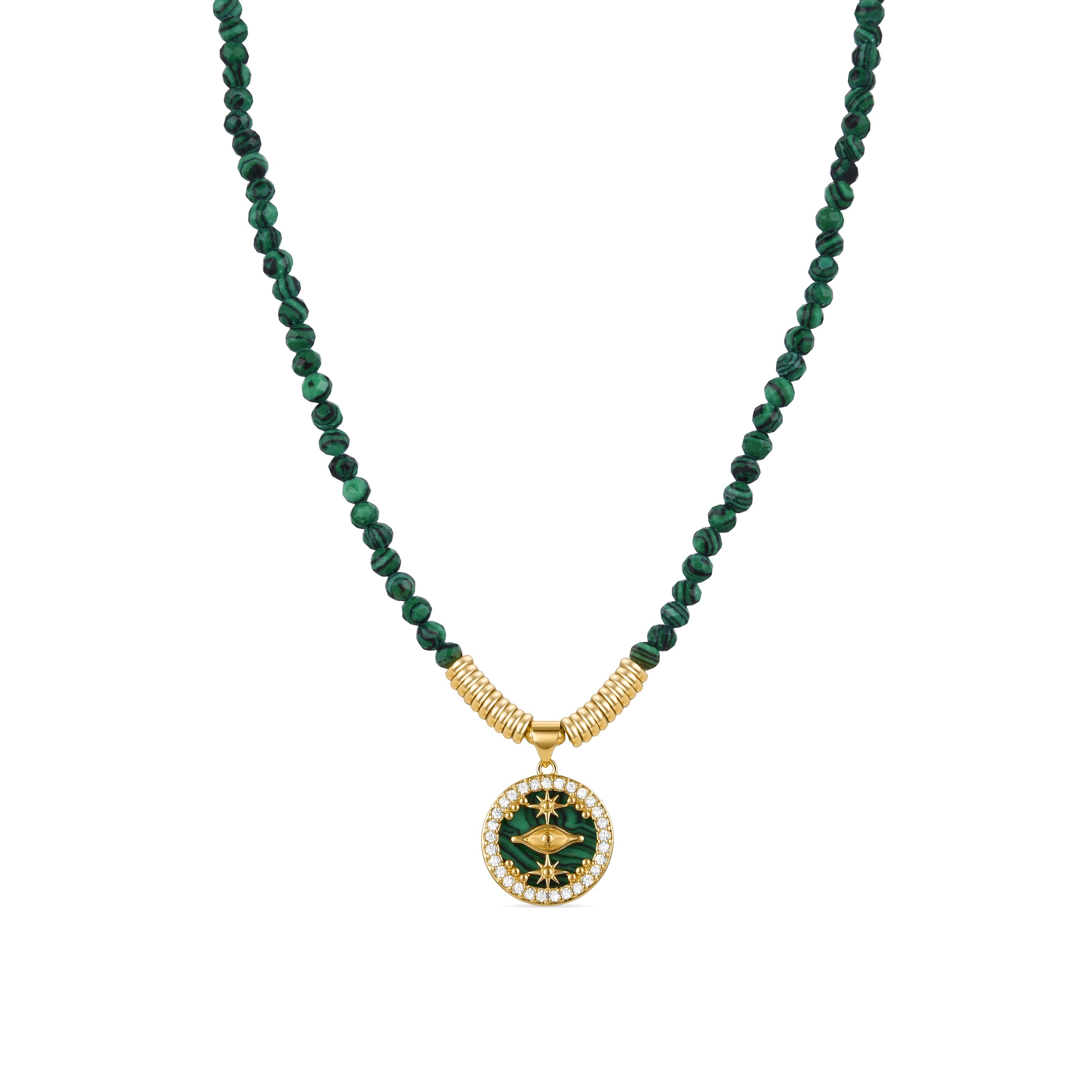 925 Sterling Silver Necklace with Malachite Finished in 18K Yellow Gold - Locare