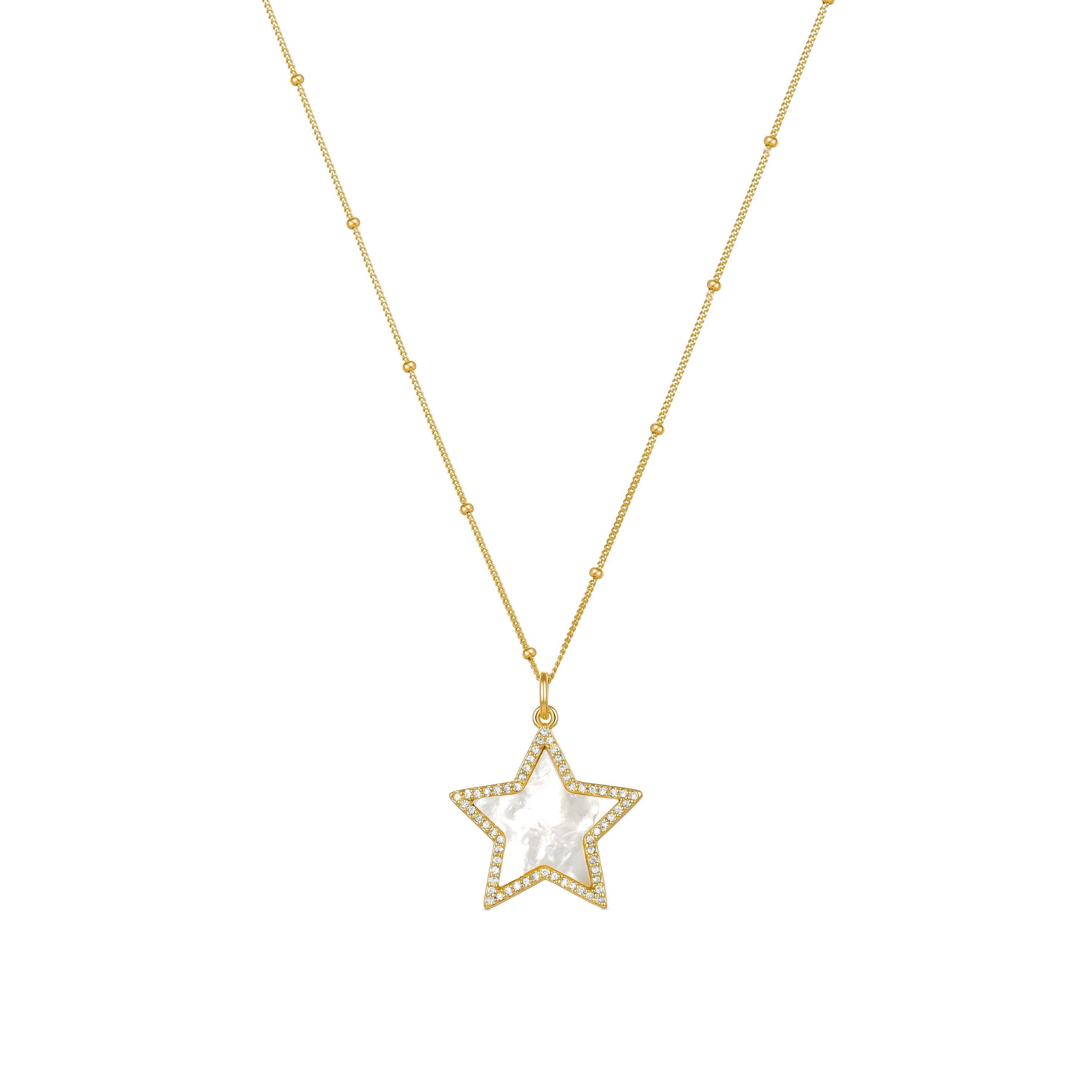 925 Sterling Silver Necklace with White Mother of Pearl Finished in 18K Yellow Gold - Adala