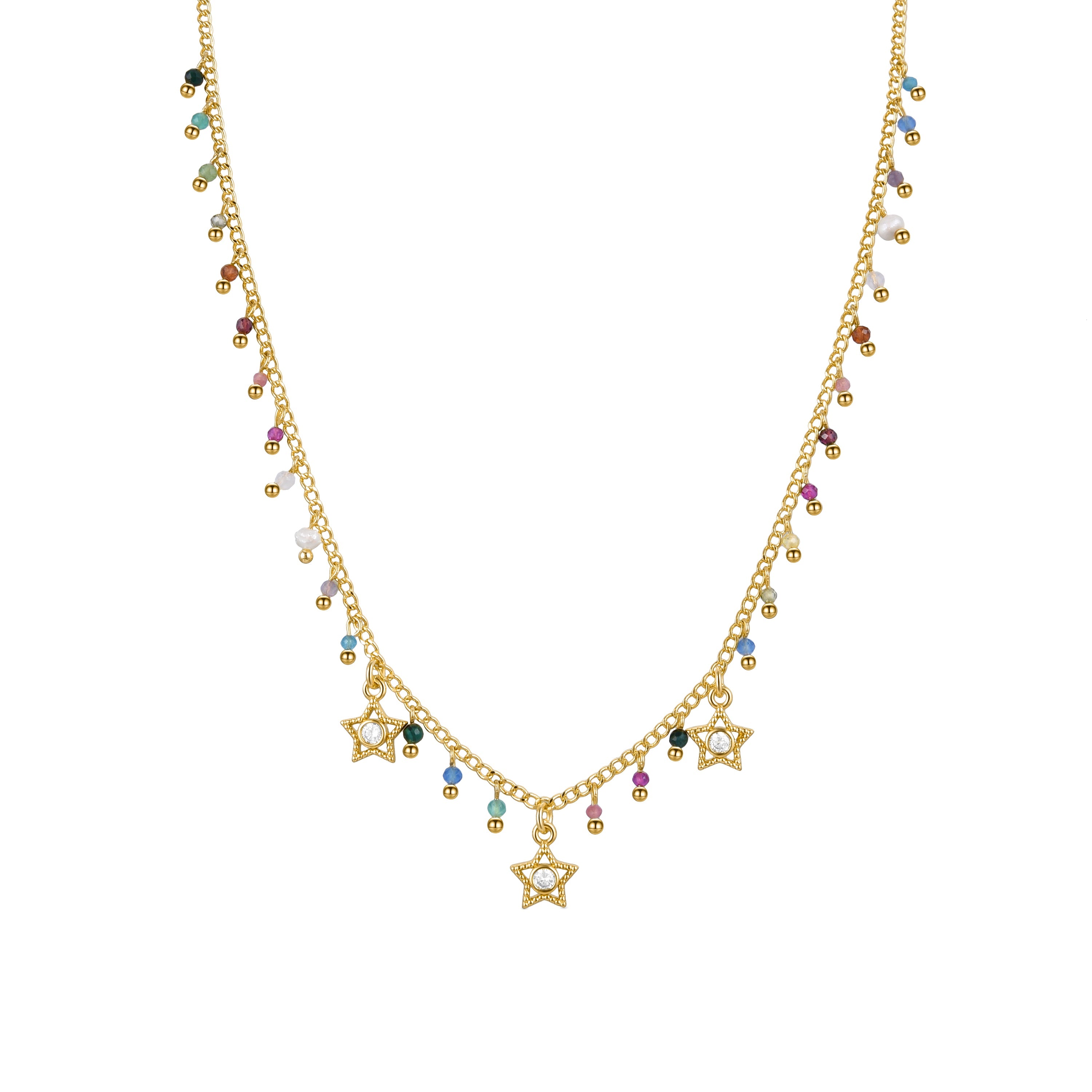 925 Sterling Silver Necklace with Multicolor Crystals Finished in 18K Yellow Gold - Sesse
