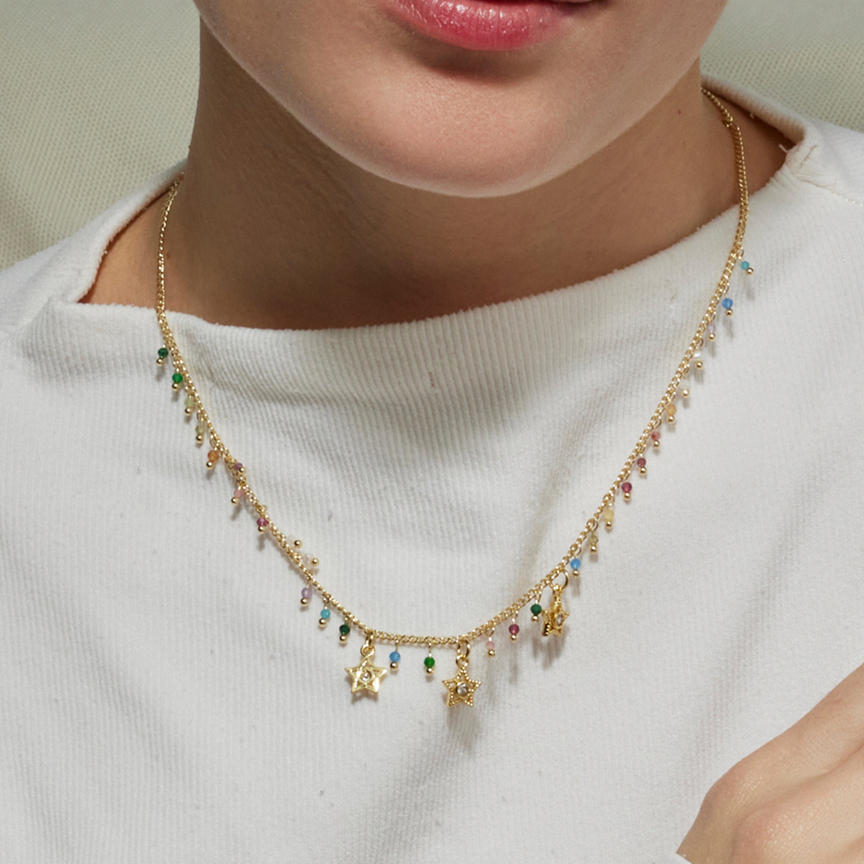 925 Sterling Silver Necklace with Multicolor Crystals Finished in 18K Yellow Gold - Sesse
