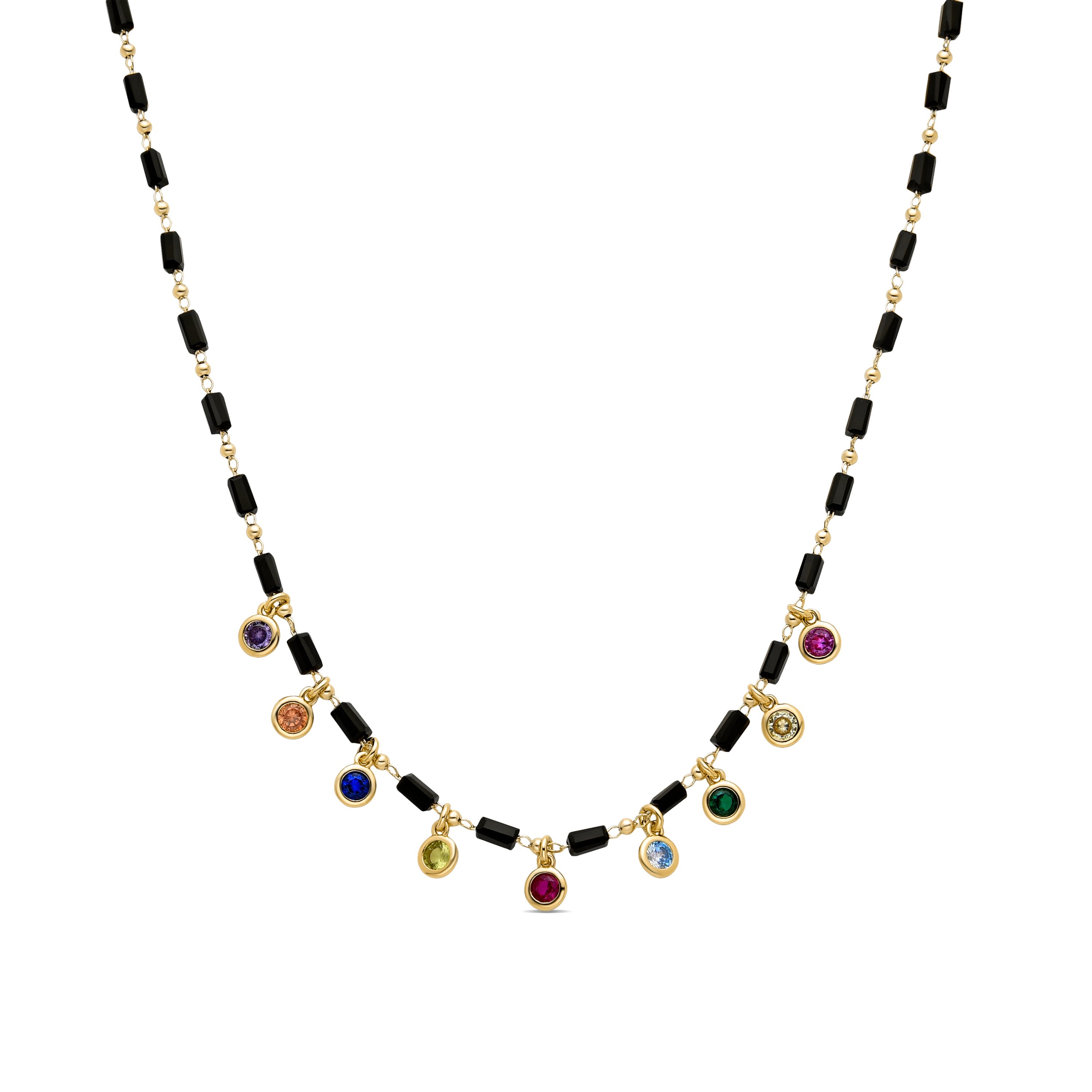 925 Sterling Silver Necklace with Multicolor Zirconia finished in 18K Yellow Gold - Vusak