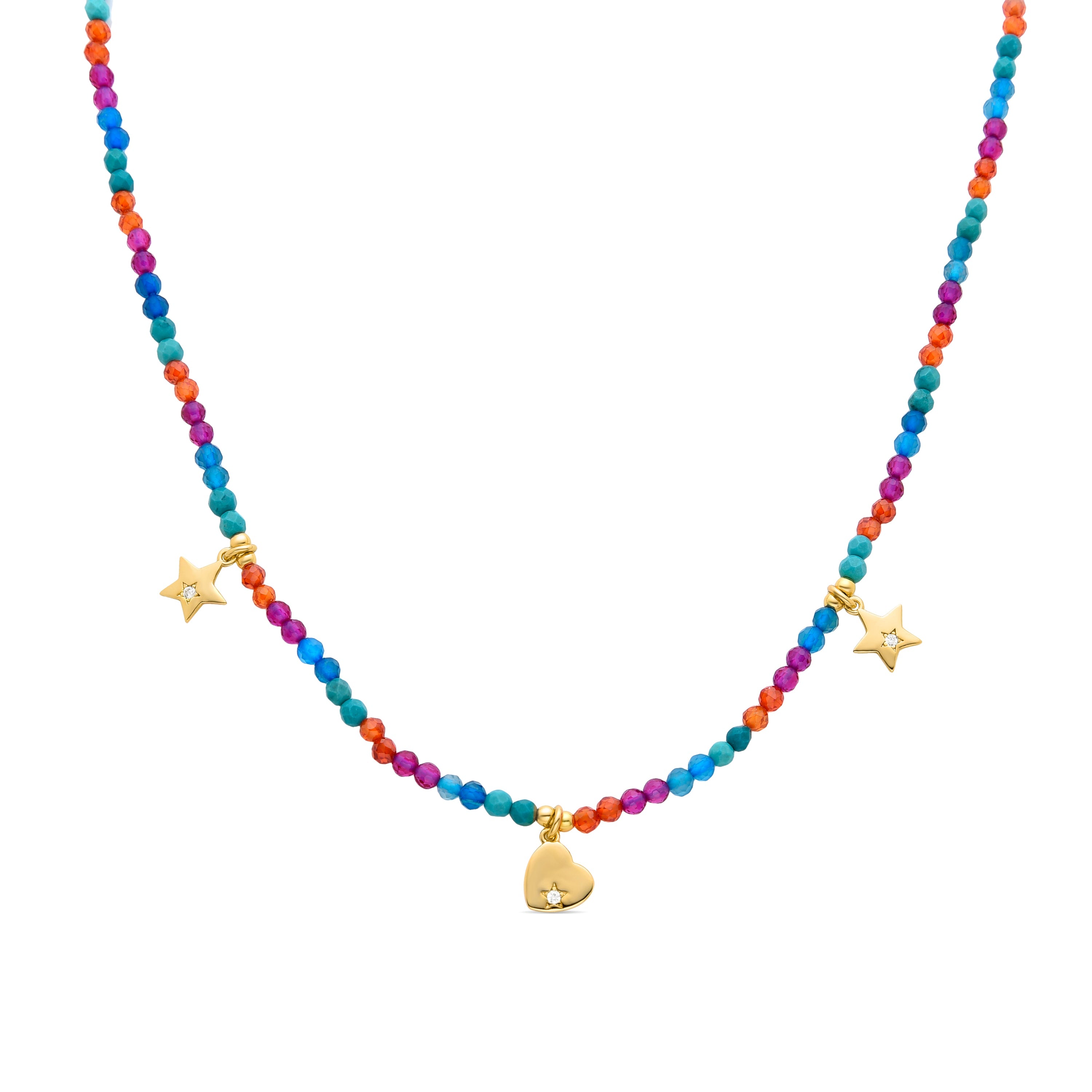 925 Sterling Silver Necklace with Multicolor Crystals Finished in 18K Yellow Gold - Sten