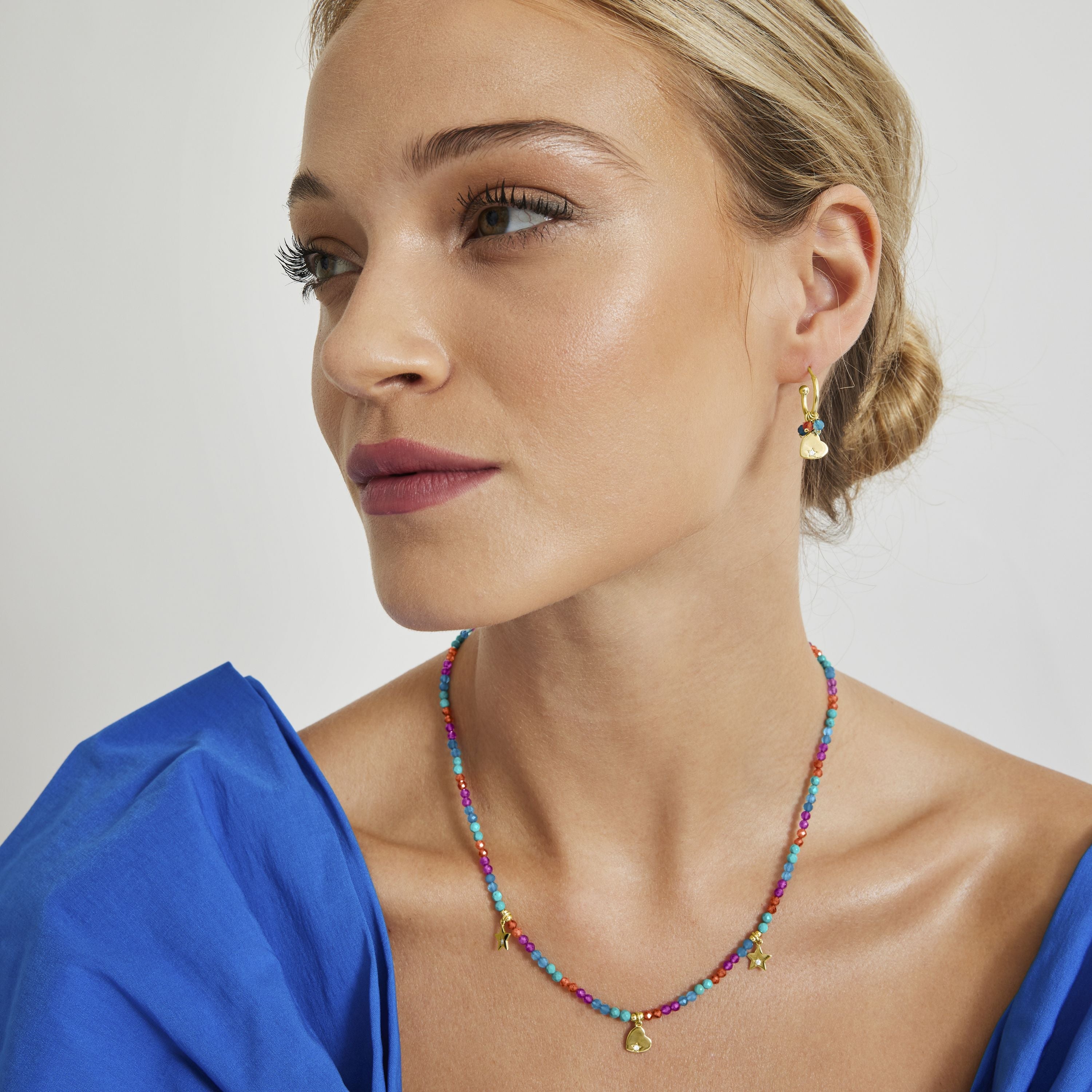 925 Sterling Silver Necklace with Multicolor Crystals Finished in 18K Yellow Gold - Sten