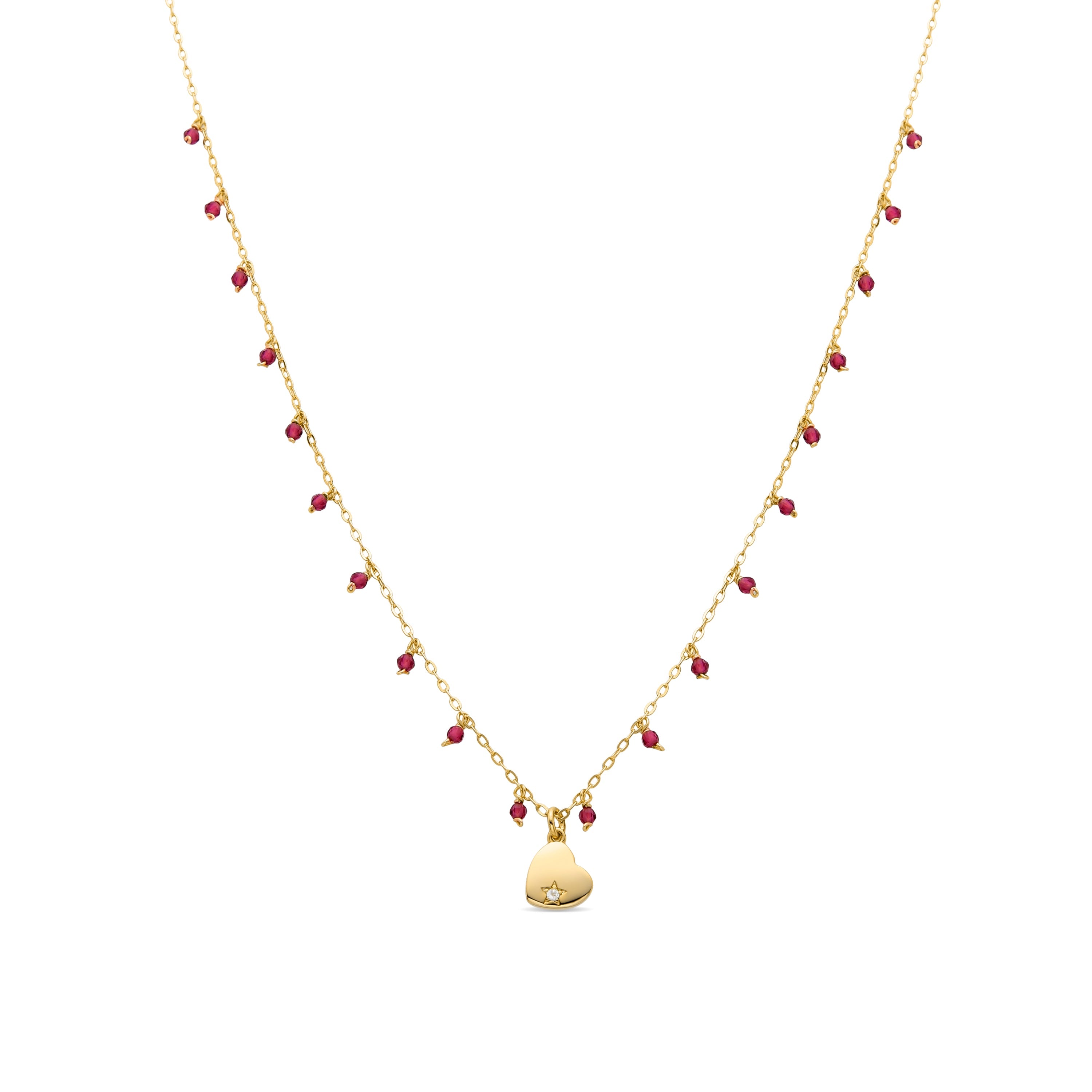 925 Sterling Silver Necklace with Red Crystal finished in 18K Yellow Gold - Erilah