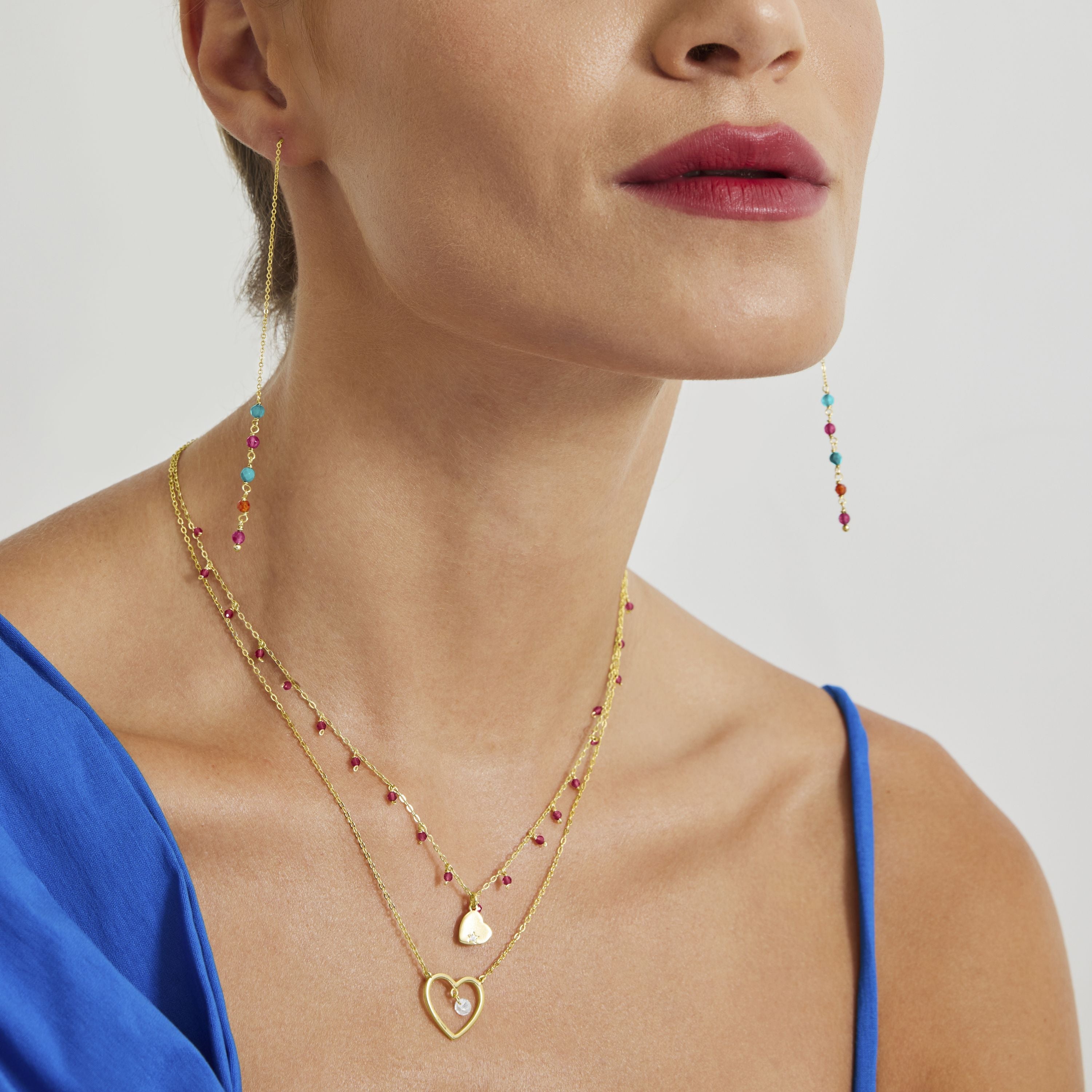 925 Sterling Silver Necklace with Red Crystal finished in 18K Yellow Gold - Erilah