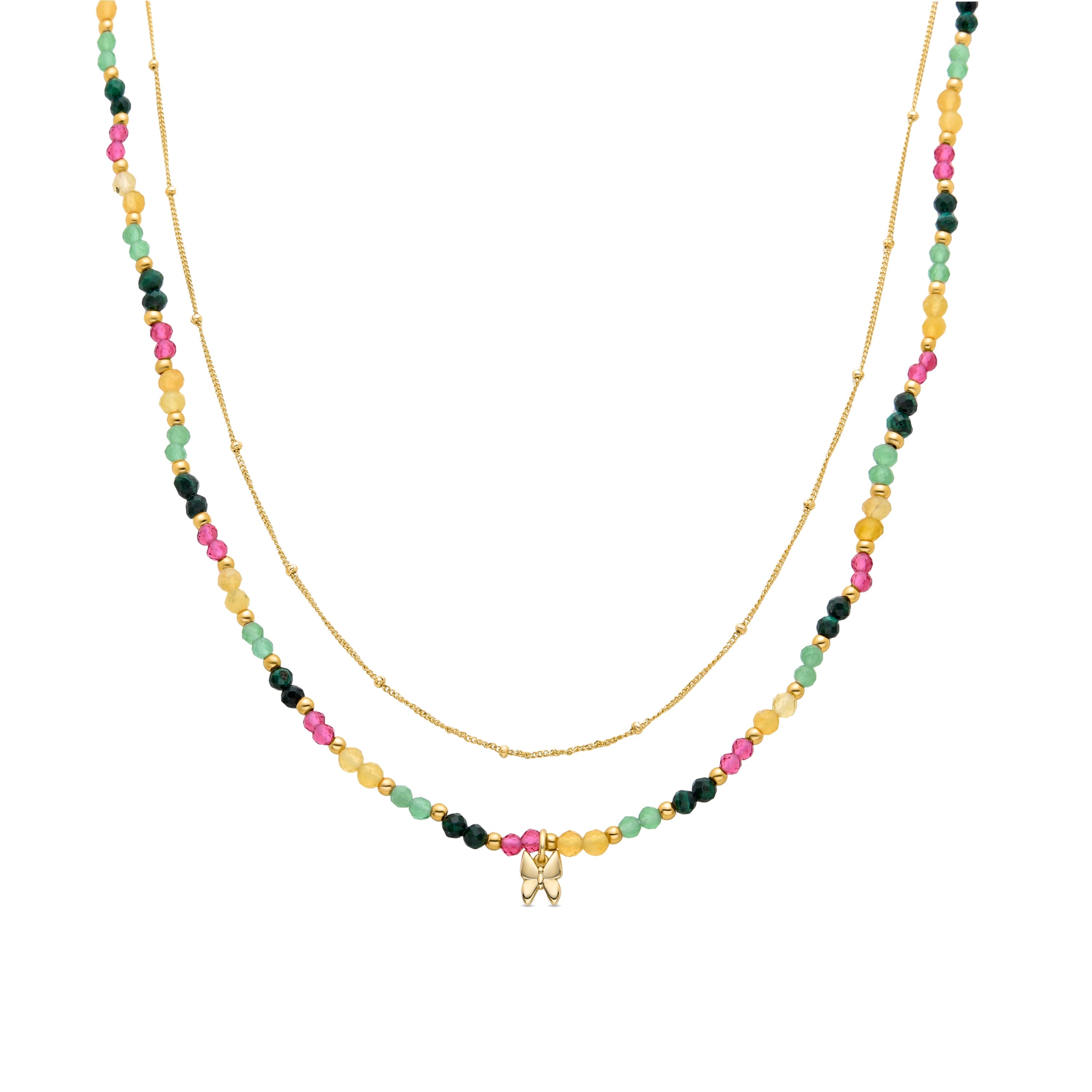 925 Sterling Silver Necklace with Green Crystal finished in 18K Yellow Gold - Butterfly