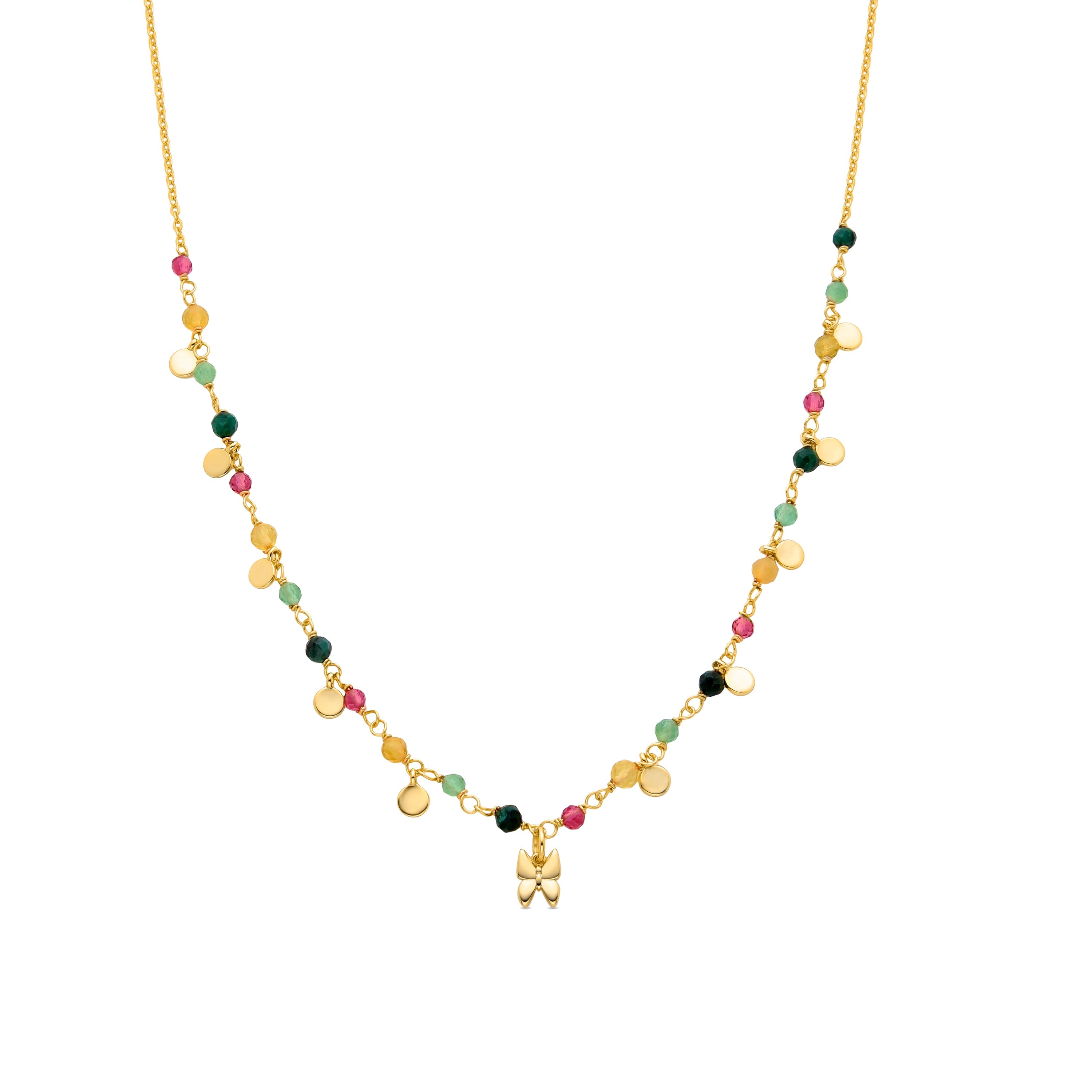 925 Sterling Silver Necklace with Green Crystal finished in 18K Yellow Gold - Butterfly