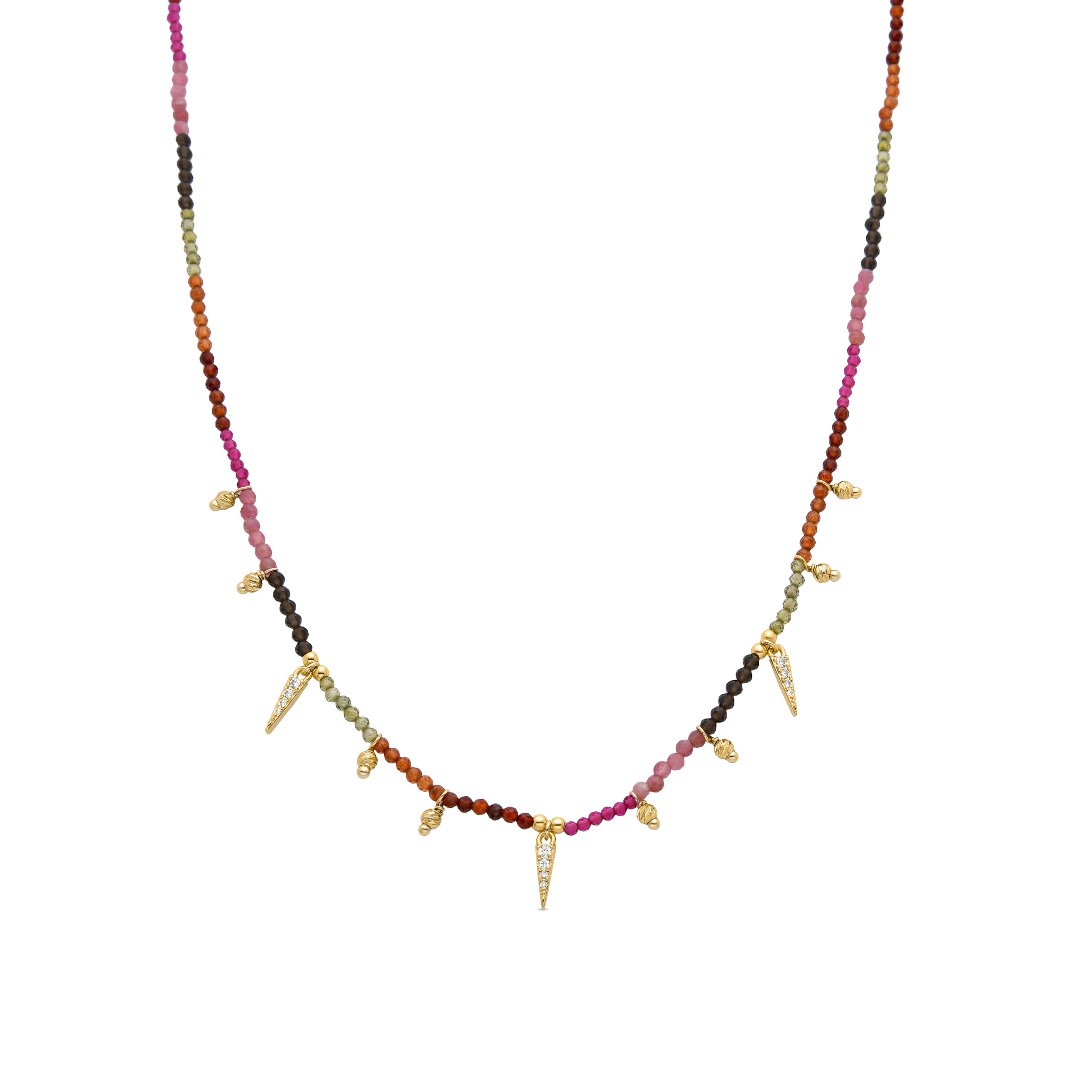 925 Sterling Silver Necklace with Multicolor Crystals Finished in 18K Yellow Gold - Baklo