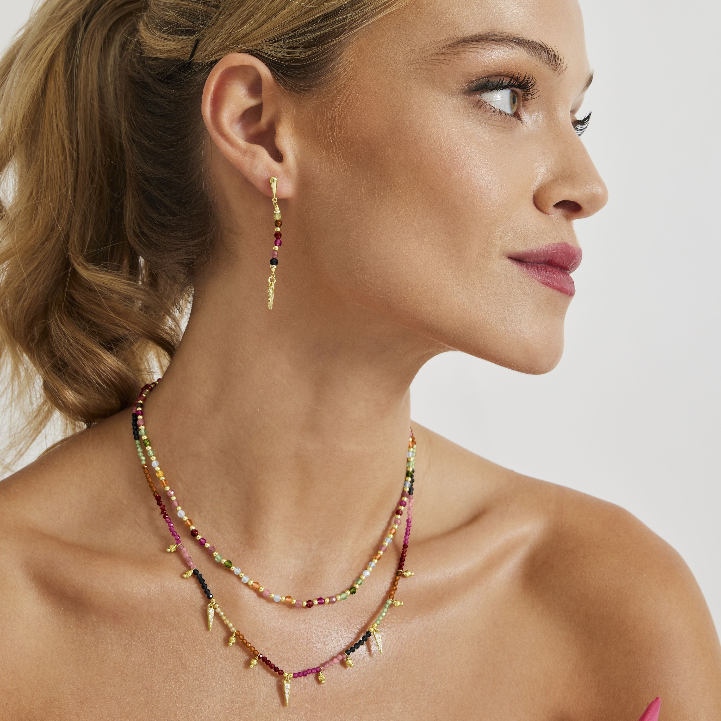 925 Sterling Silver Necklace with Multicolor Crystals Finished in 18K Yellow Gold - Baklo