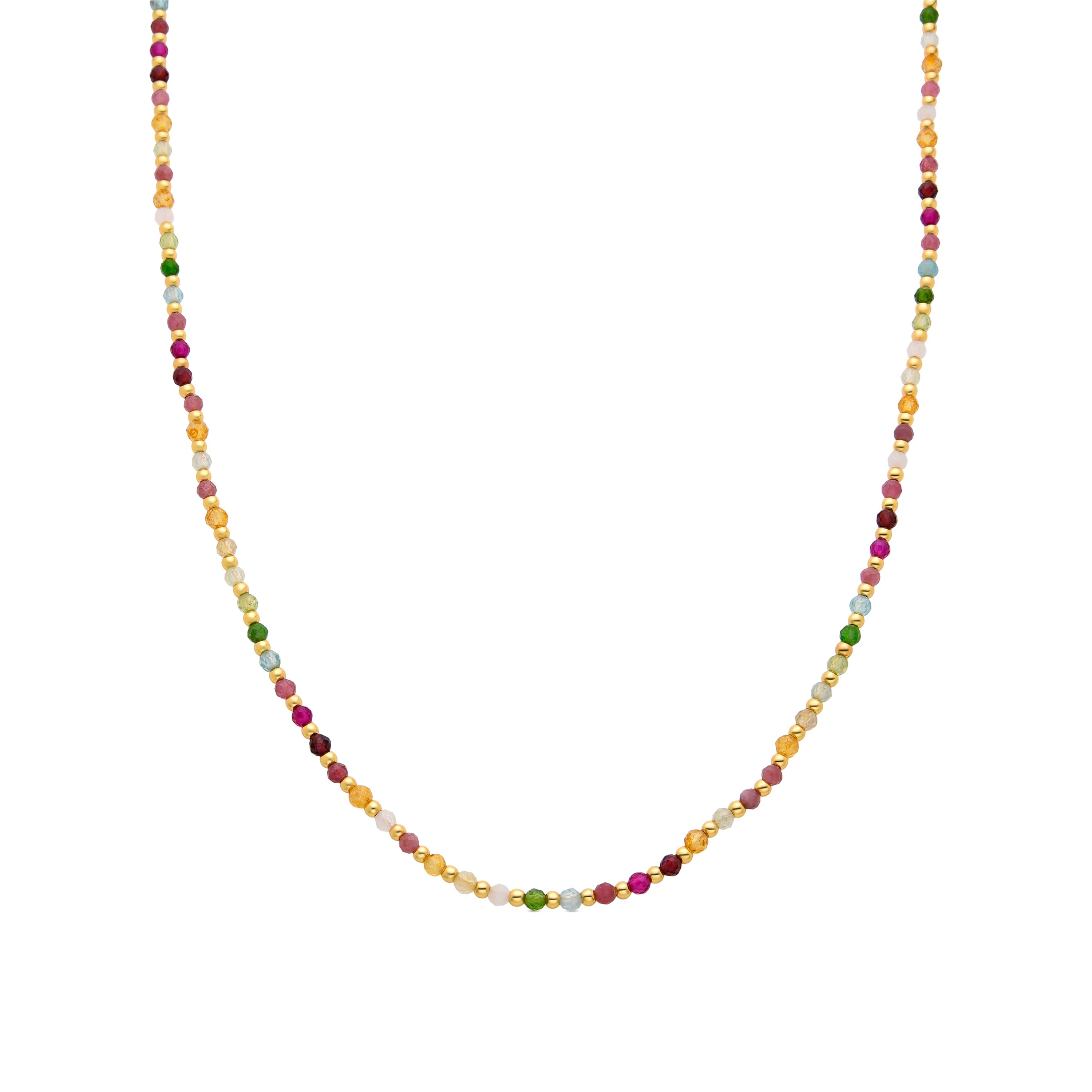 925 Sterling Silver Necklace with Multicolor Crystals Finished in 18K Yellow Gold - Dirrim