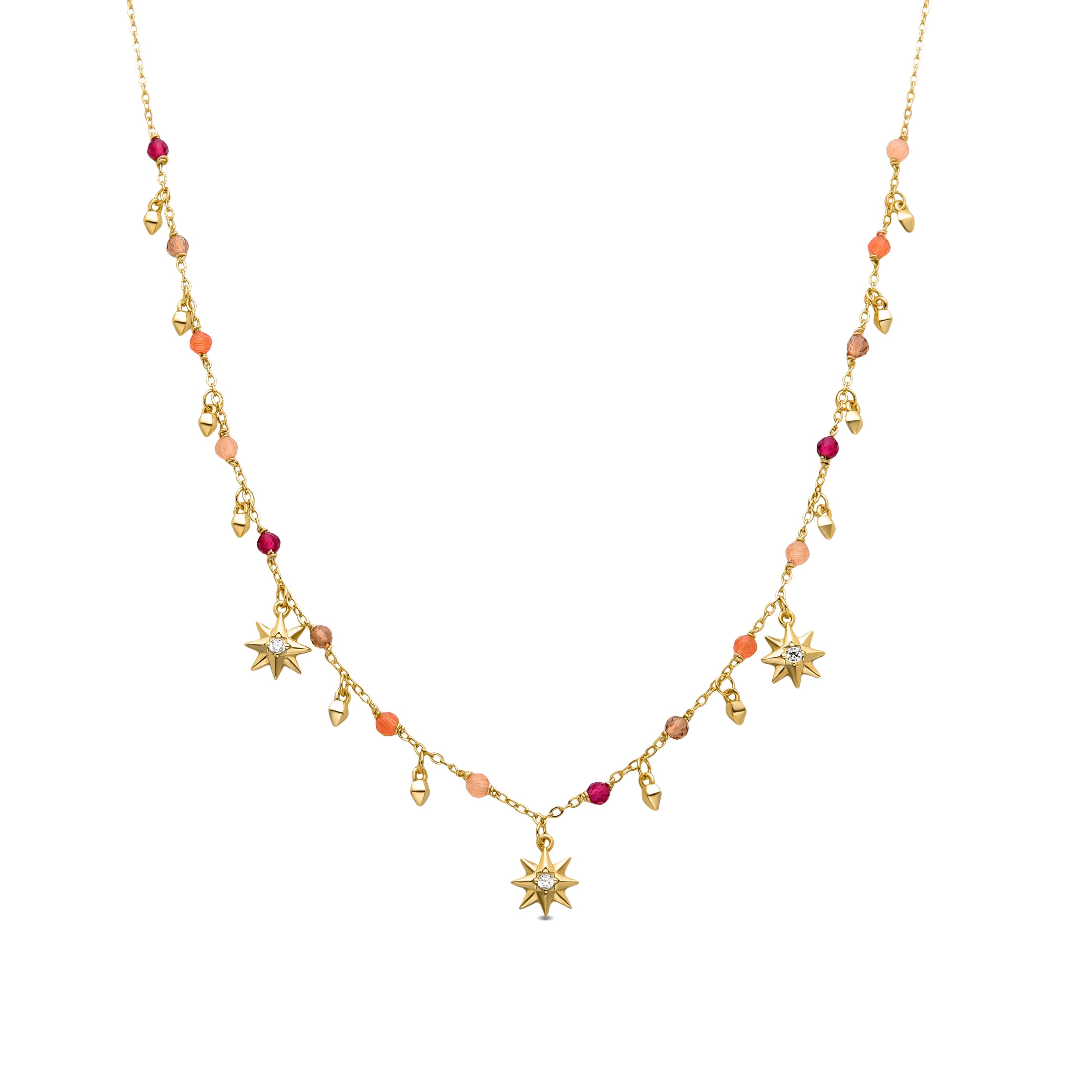 925 Sterling Silver Necklace with Multicolor Crystals Finished in 18K Yellow Gold - Sekhay