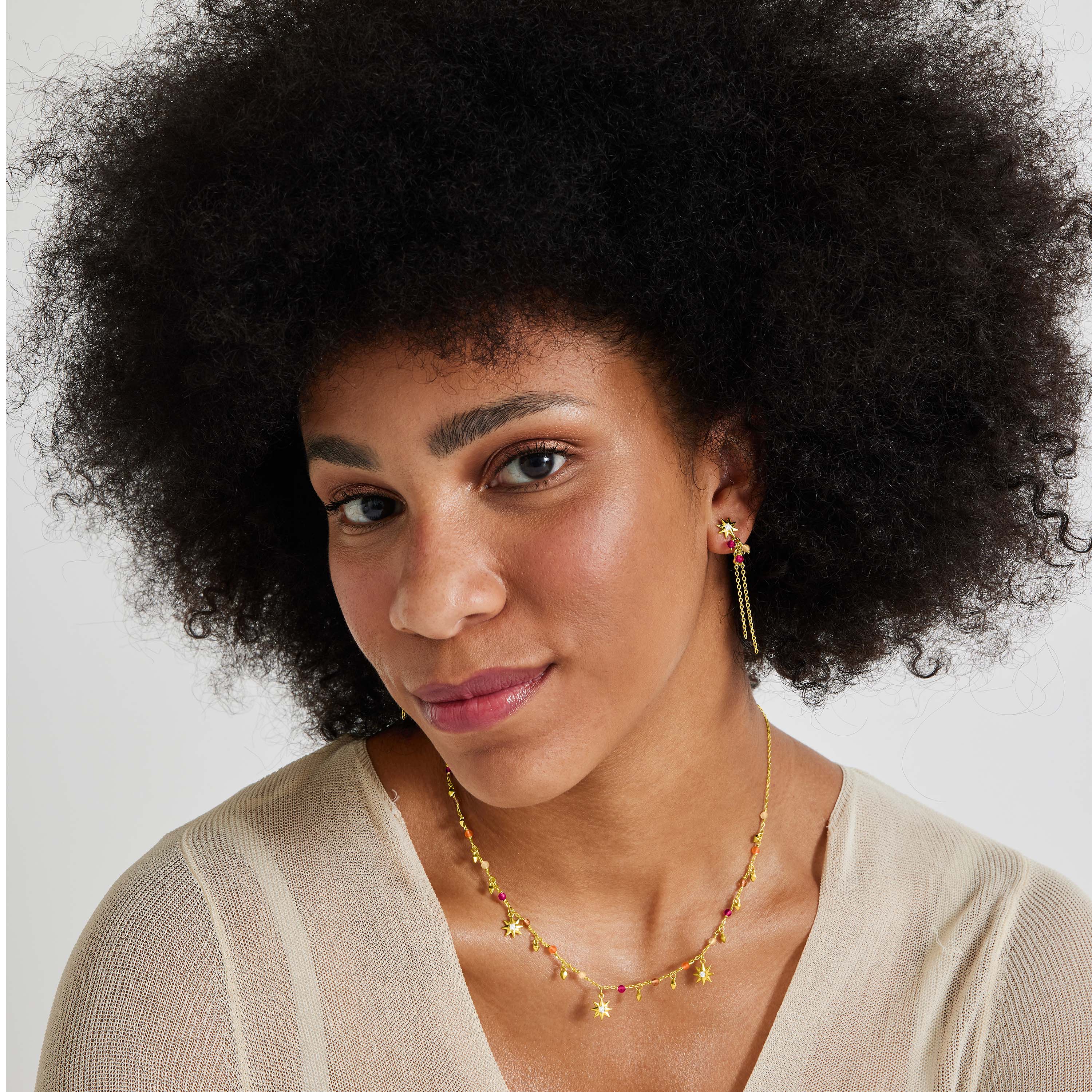 925 Sterling Silver Necklace with Multicolor Crystals Finished in 18K Yellow Gold - Sekhay