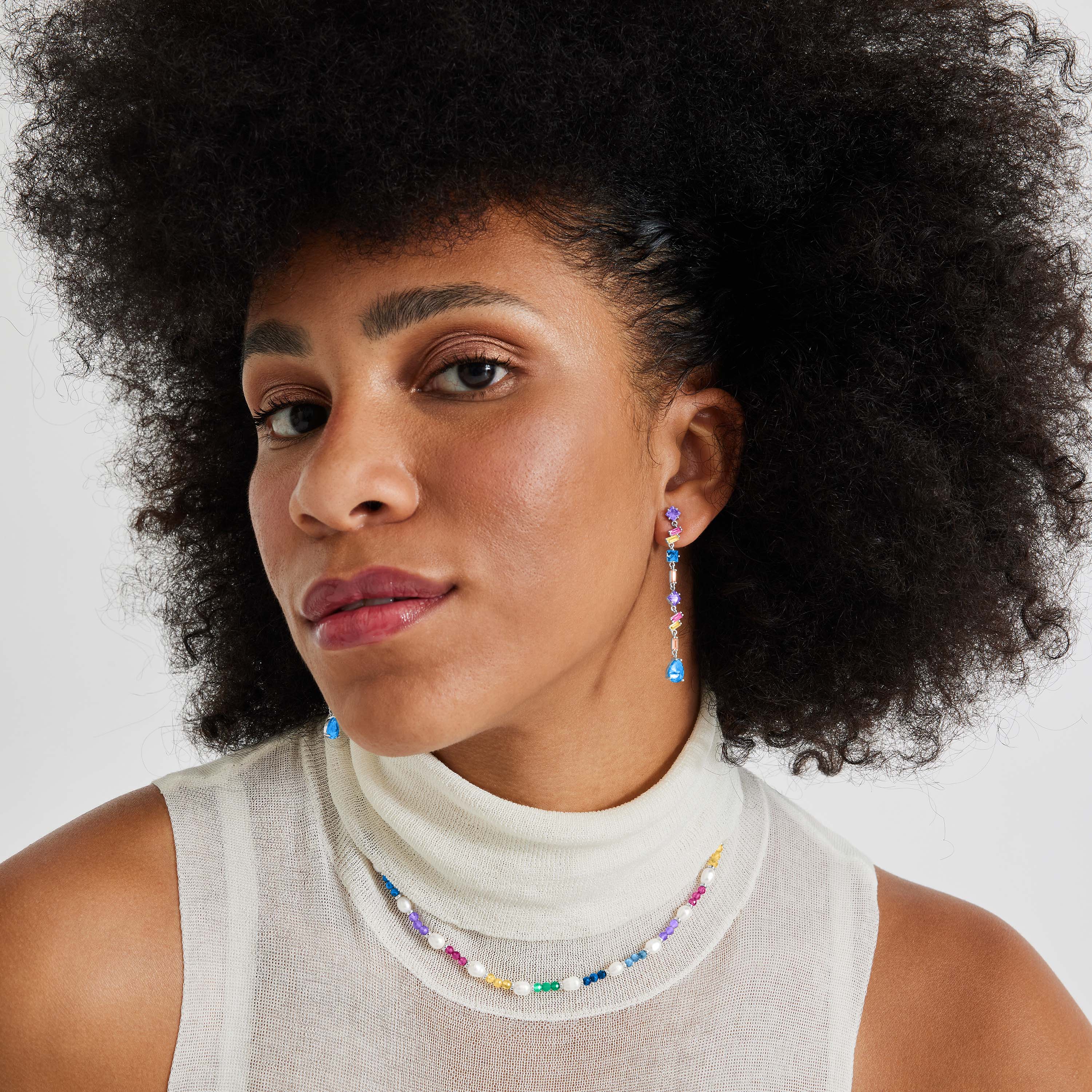 925 Sterling Silver Necklace with Multicolor Crystals in Rhodium Finish - Biroal