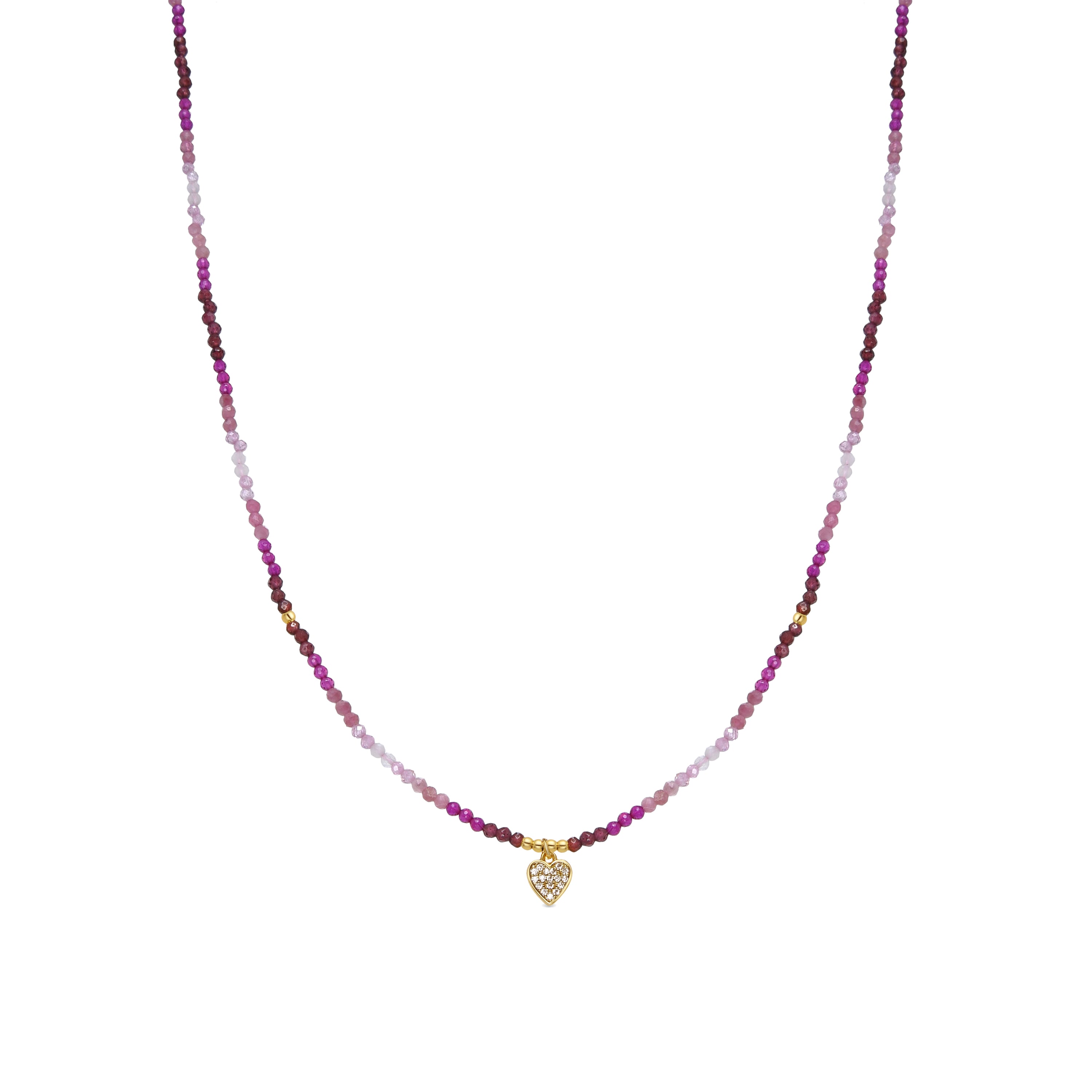Collar de Plata de Ley 925 y Cristal Rosa acabado en oro amarillo 18K - Corazón