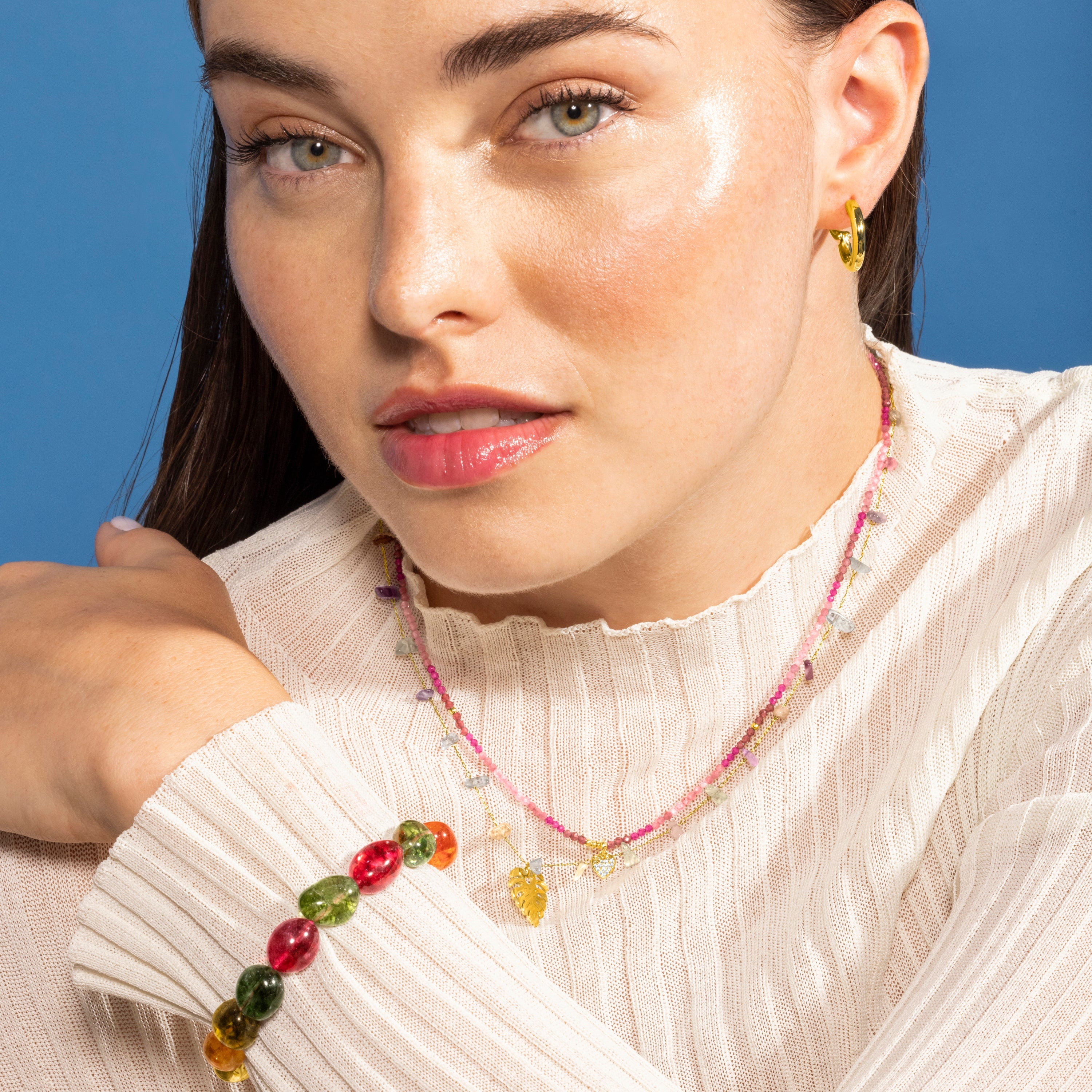 Colar de Prata 925 e Cristal Rosa com acabamento em ouro amarelo 18k - Coração