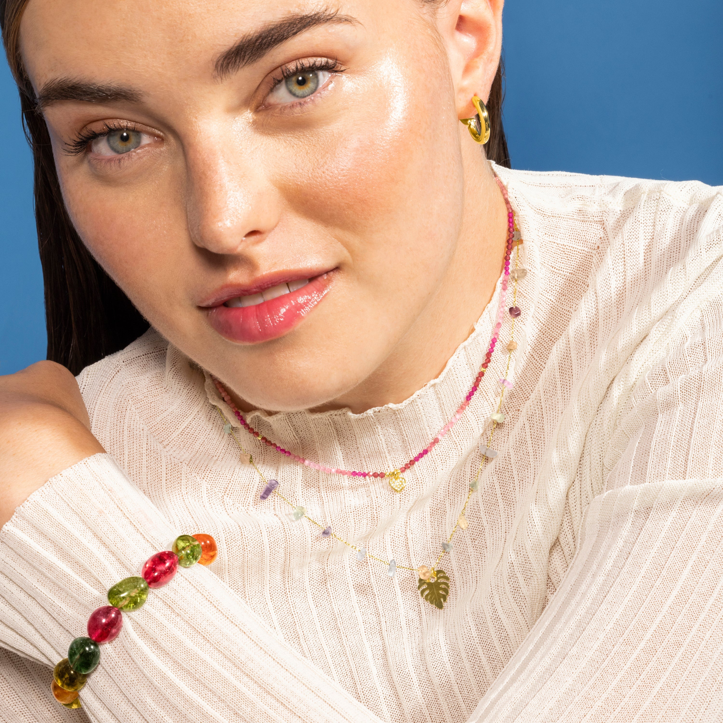 Colar de Prata 925 e Cristal Rosa com acabamento em ouro amarelo 18k - Coração