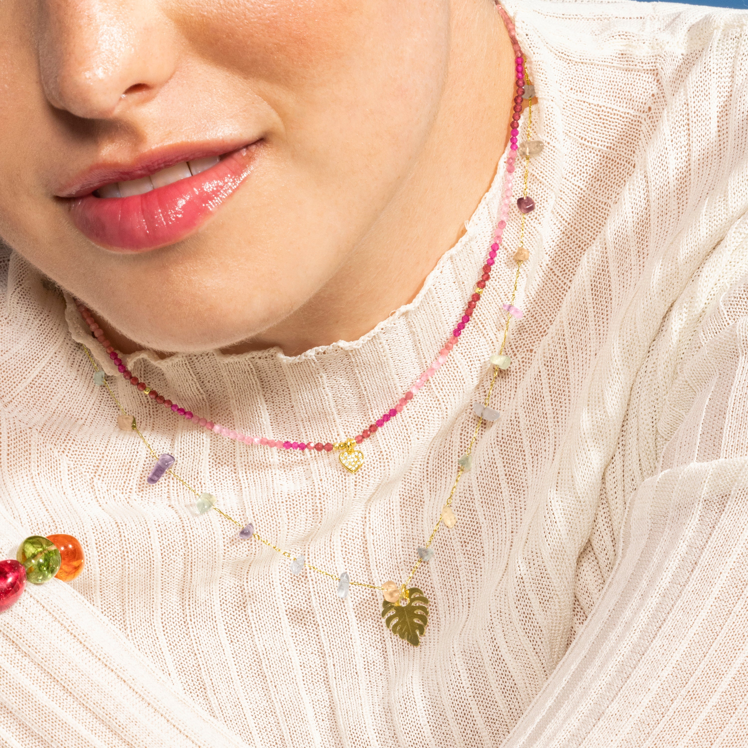 Colar de Prata 925 e Cristal Rosa com acabamento em ouro amarelo 18k - Coração