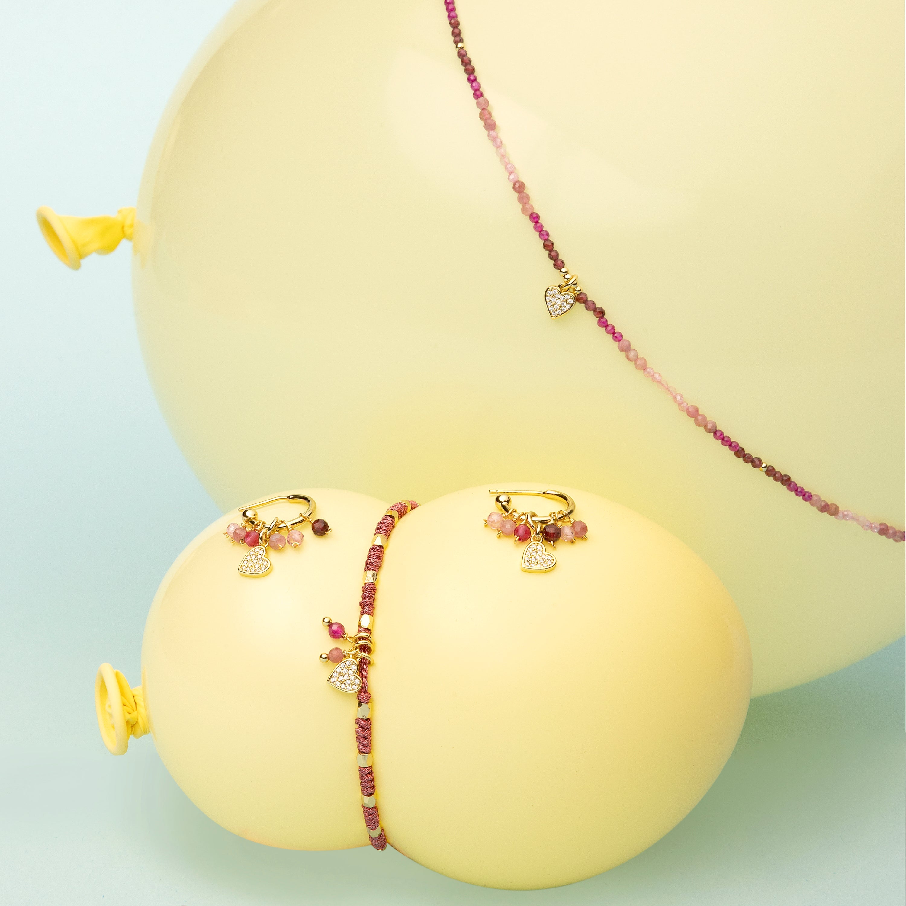 Colar de Prata 925 e Cristal Rosa com acabamento em ouro amarelo 18k - Coração