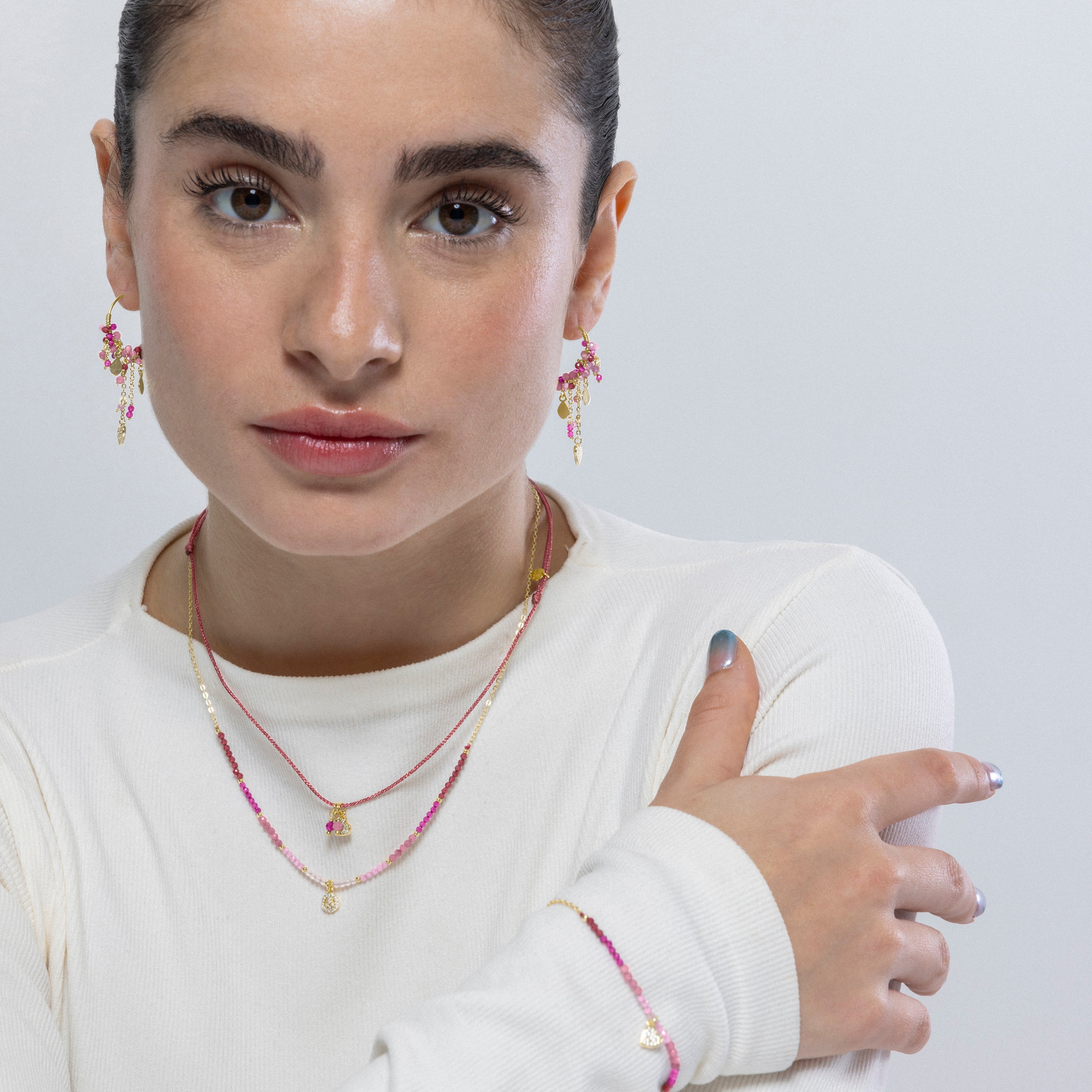 Colar de Prata 925 e Cristal Rosa com acabamento em ouro amarelo 18k - Peace