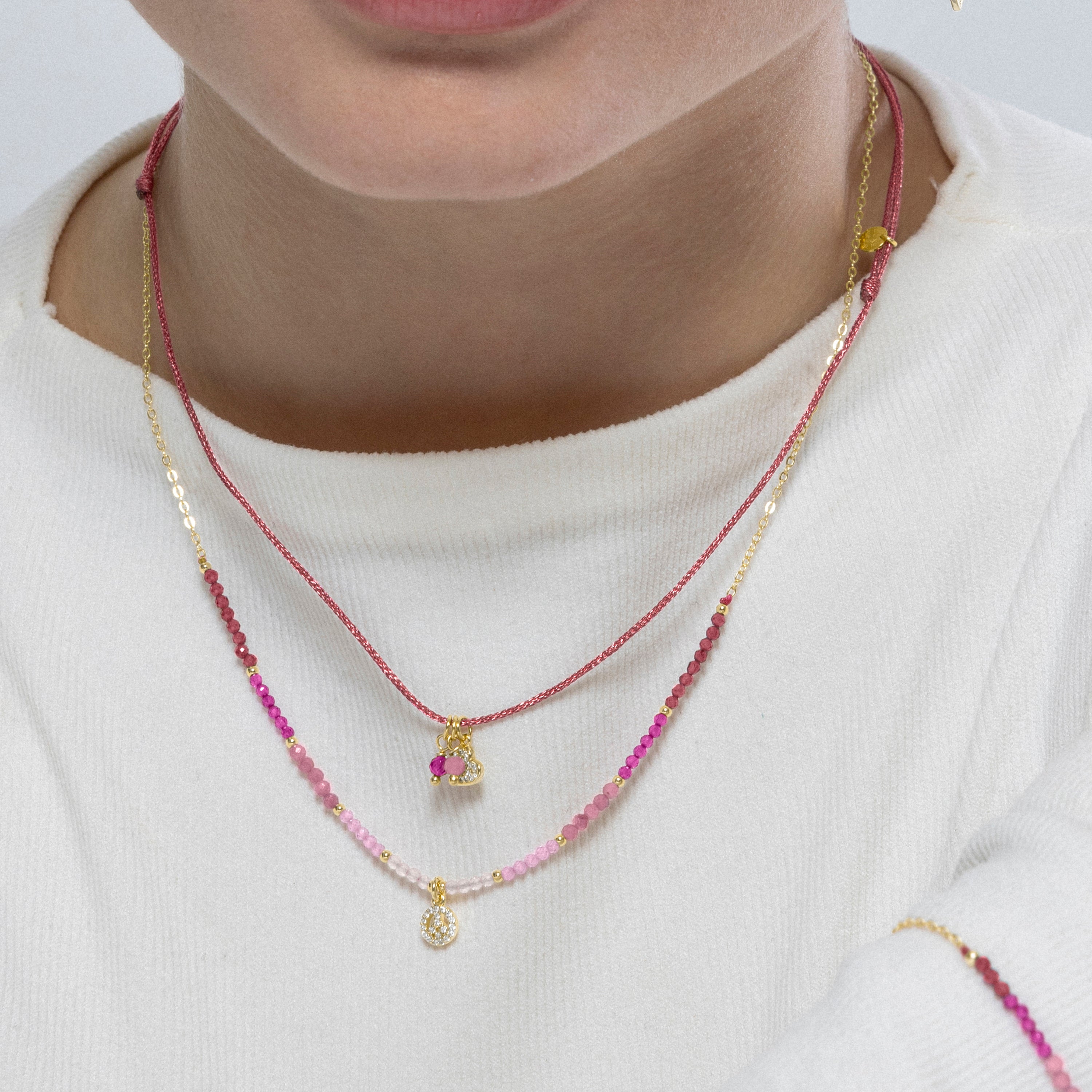 Colar de Prata 925 e Cristal Rosa com acabamento em ouro amarelo 18k - Peace