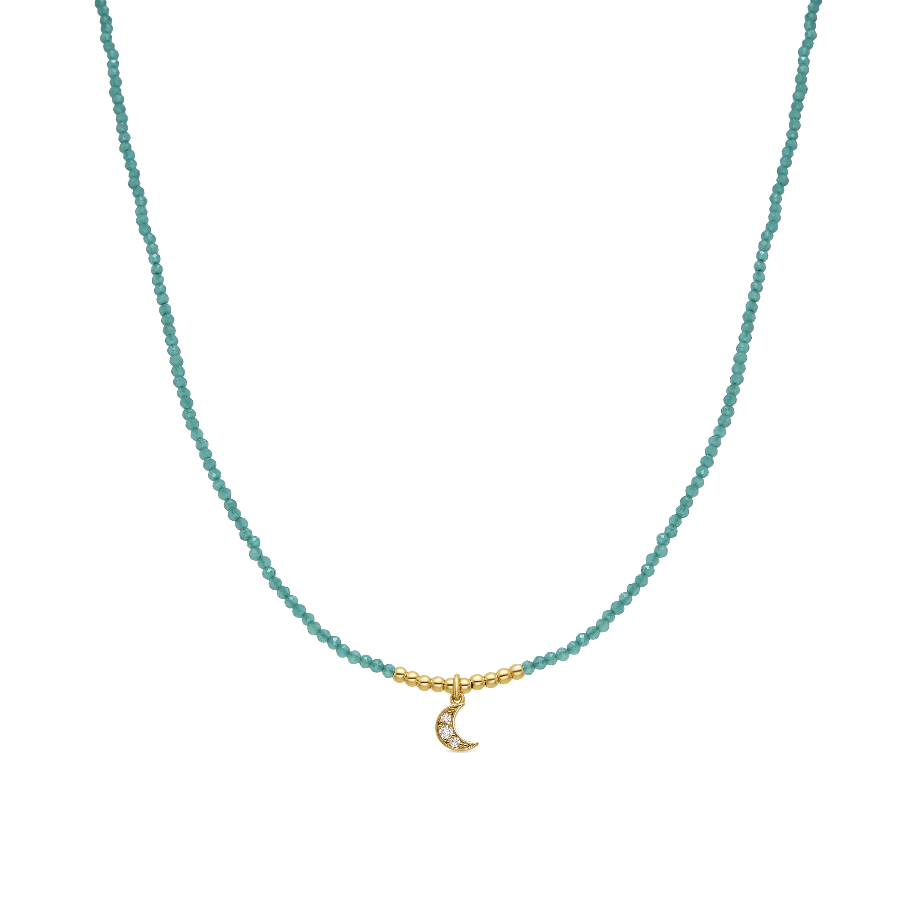 925 Sterling Silver and Green Crystal Necklace finished in 18K yellow gold - Luna