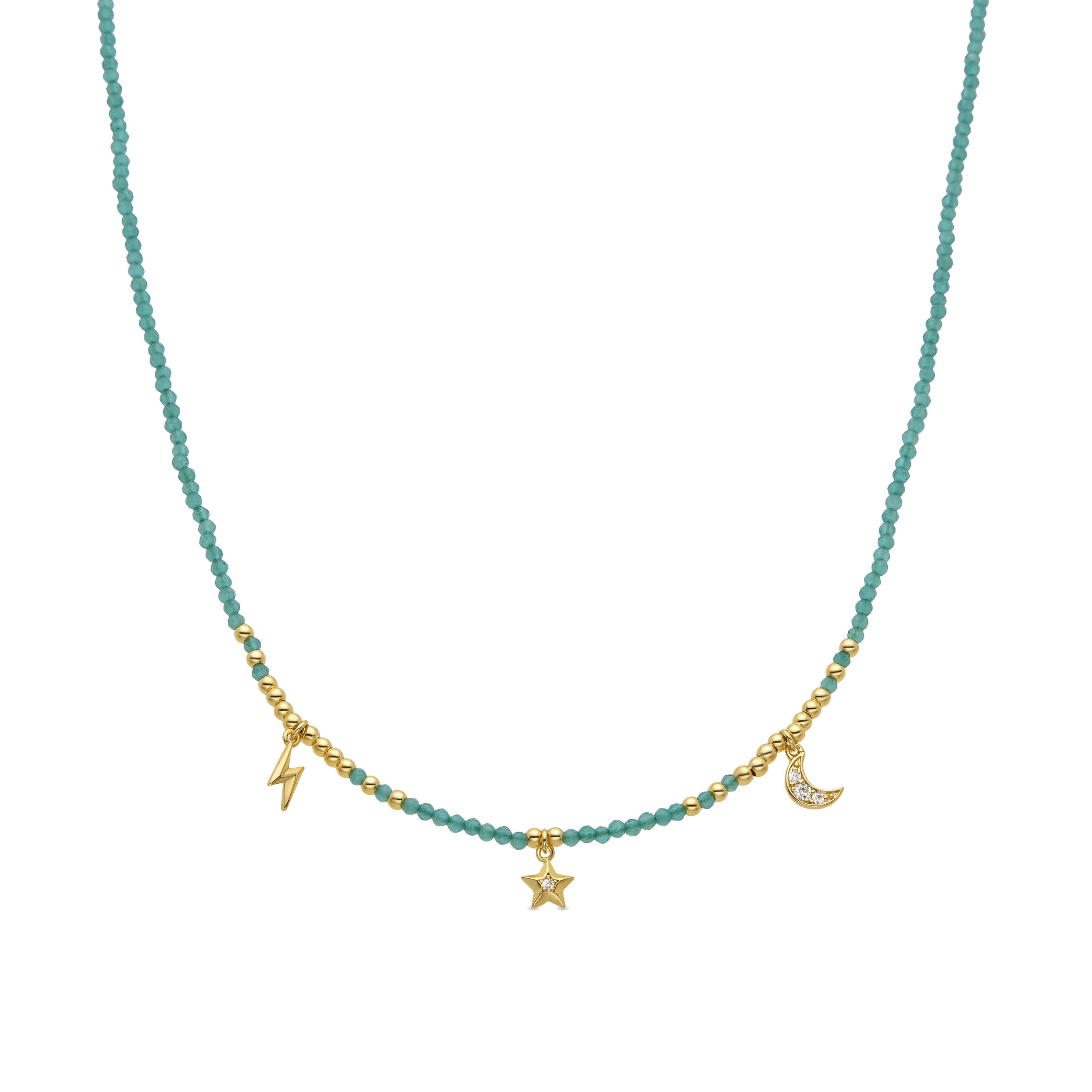 925 Sterling Silver and Green Crystal Necklace finished in 18K yellow gold - Olzex