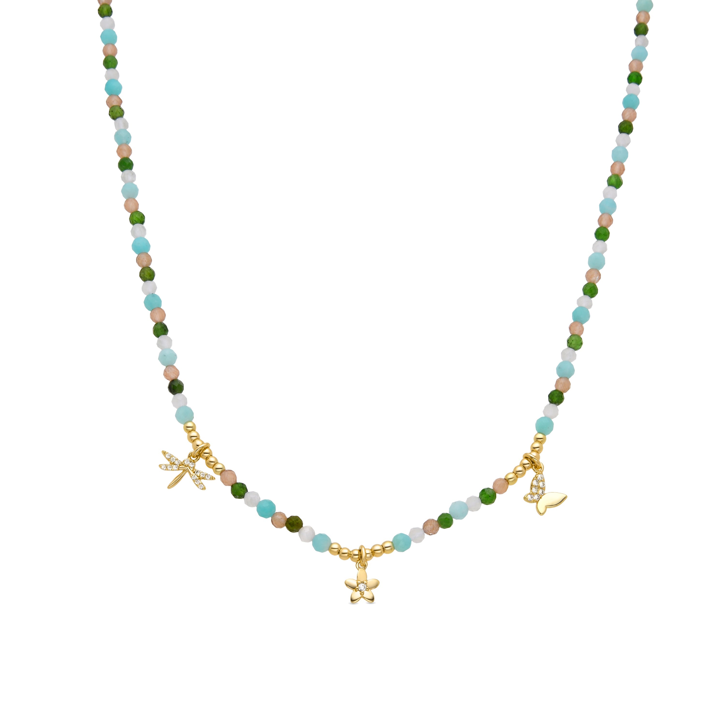 925 Sterling Silver and Green Crystal Necklace finished in 18K yellow gold - Lok