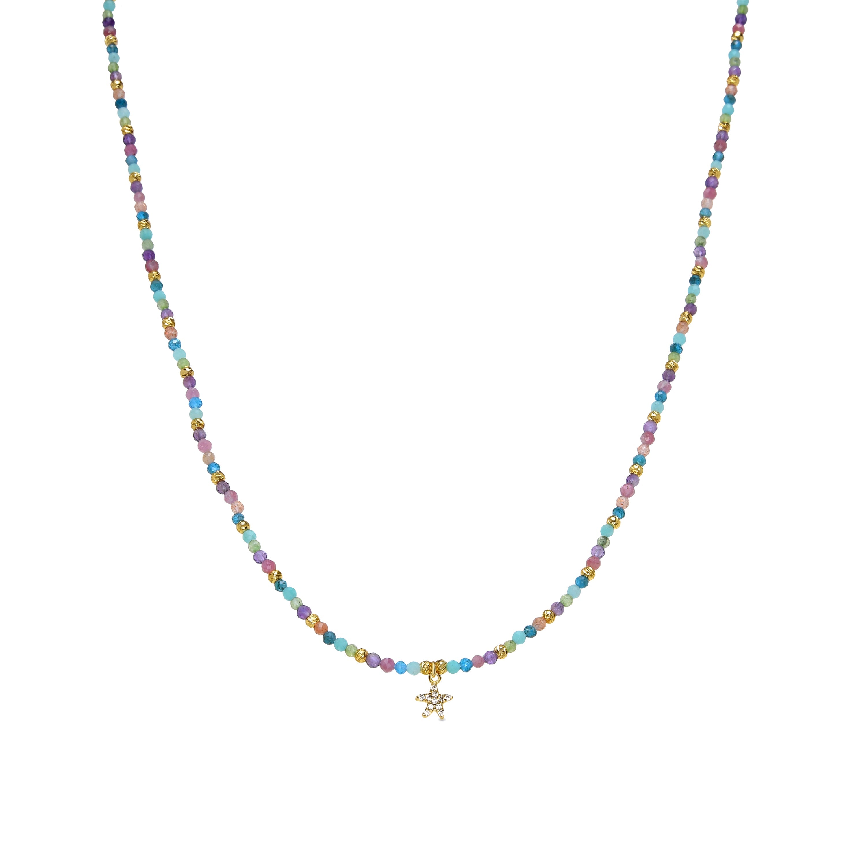 925 Sterling Silver and Multicolor Crystal Necklace finished in 18K yellow gold - Star