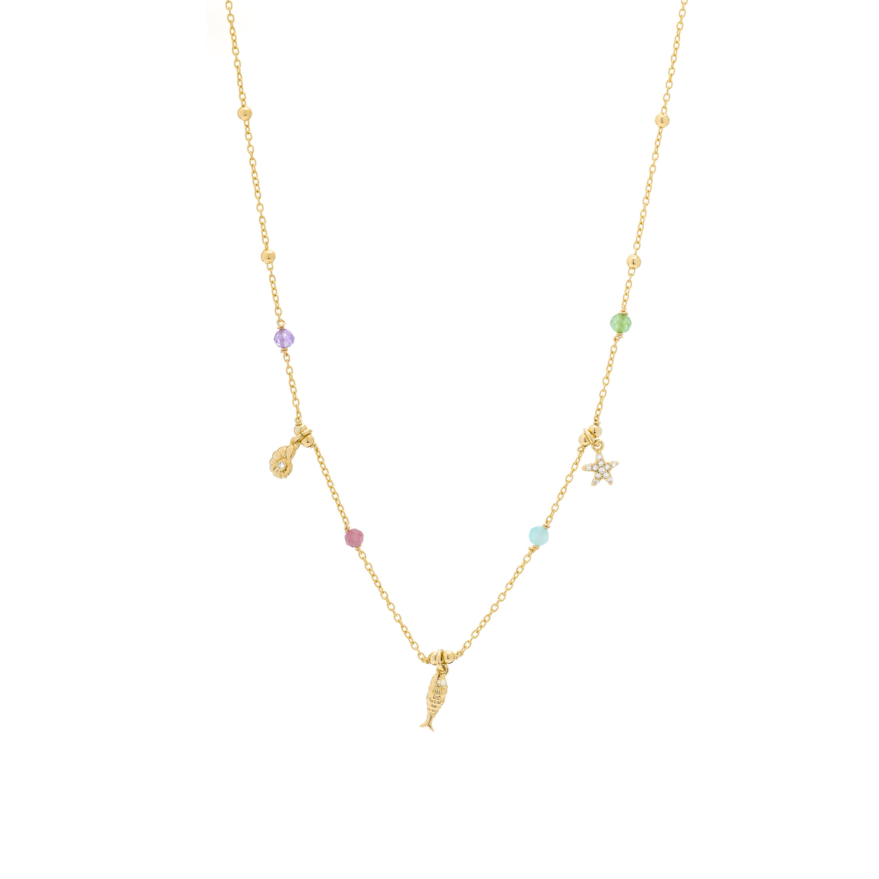 925 Sterling Silver and Multicolor Crystal Necklace finished in 18K yellow gold - Kaiquia