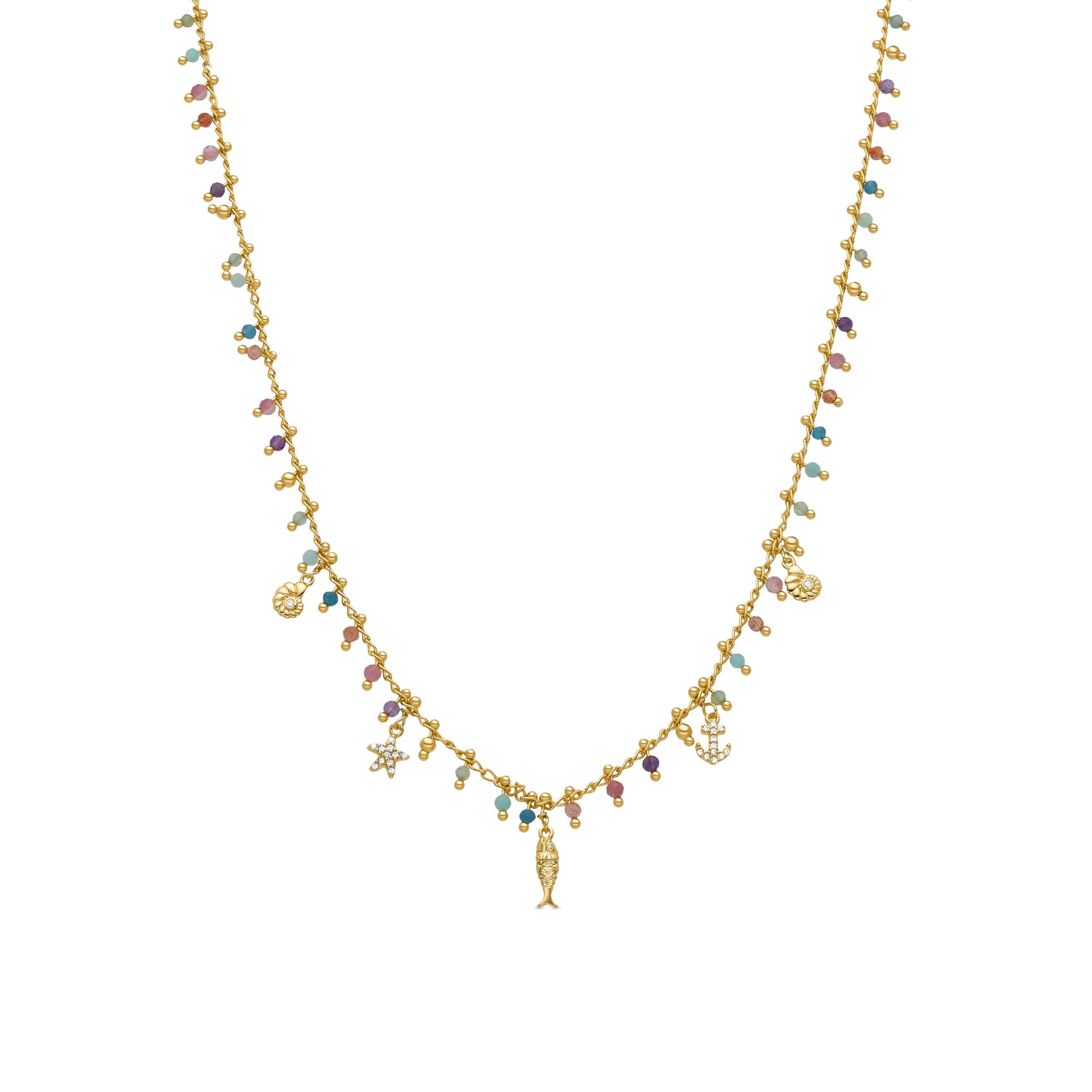 925 Sterling Silver and Multicolor Crystal Necklace finished in 18K yellow gold - Anchor