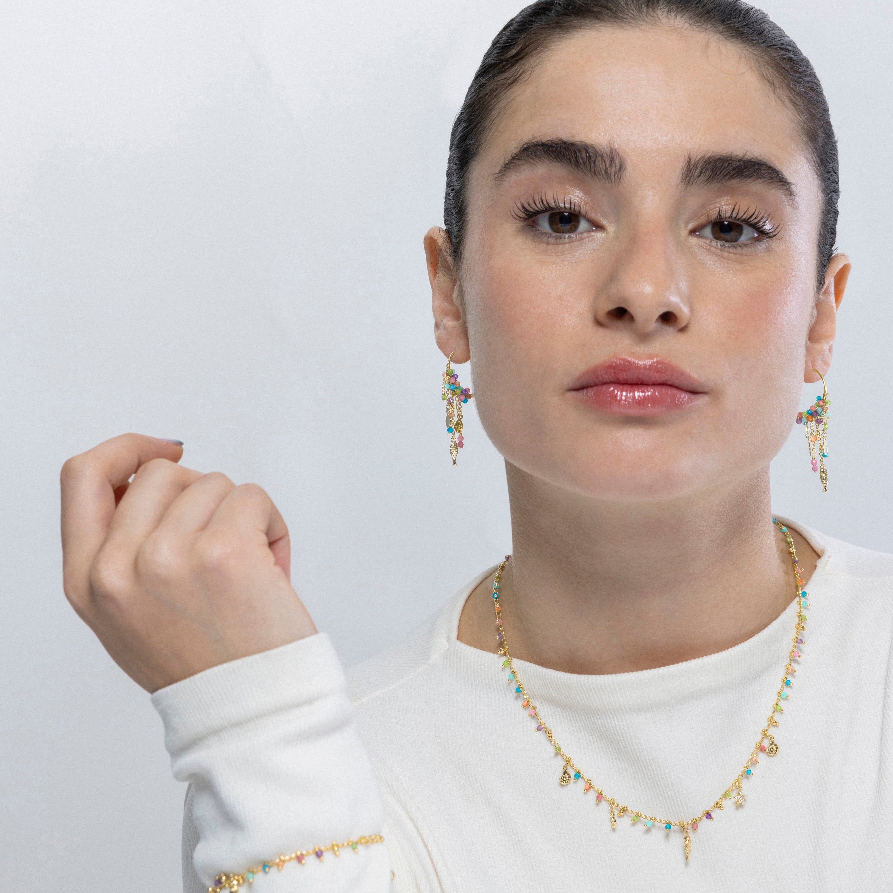 925 Sterling Silver and Multicolor Crystal Necklace finished in 18K yellow gold - Anchor