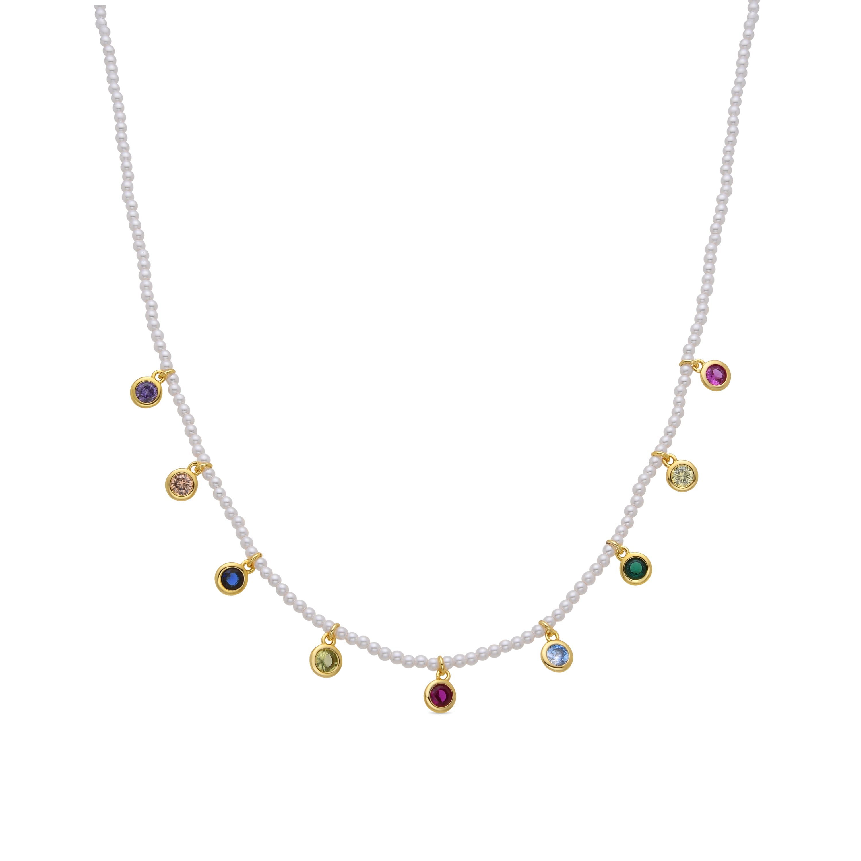 925 Sterling Silver and Multicolor Zirconia Necklace finished in 18K yellow gold - Alori